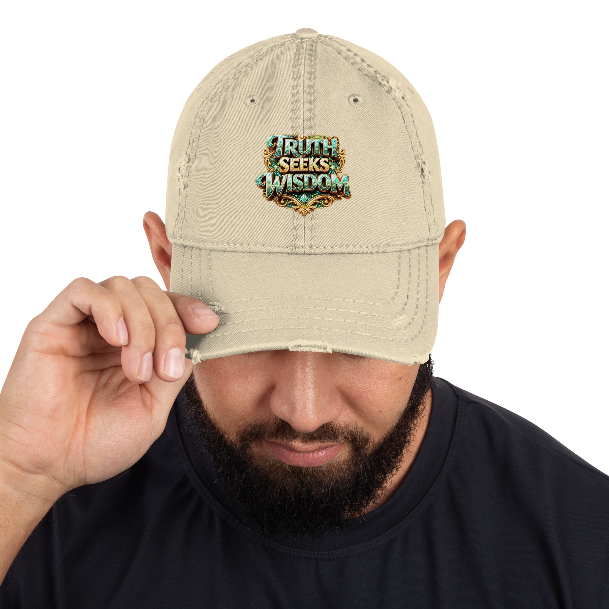 Distressed Dad Hat - Truth Seeks Wisdom Distressed Dad Hat – Vintage Philosophy Quote Cap by printfluence.net