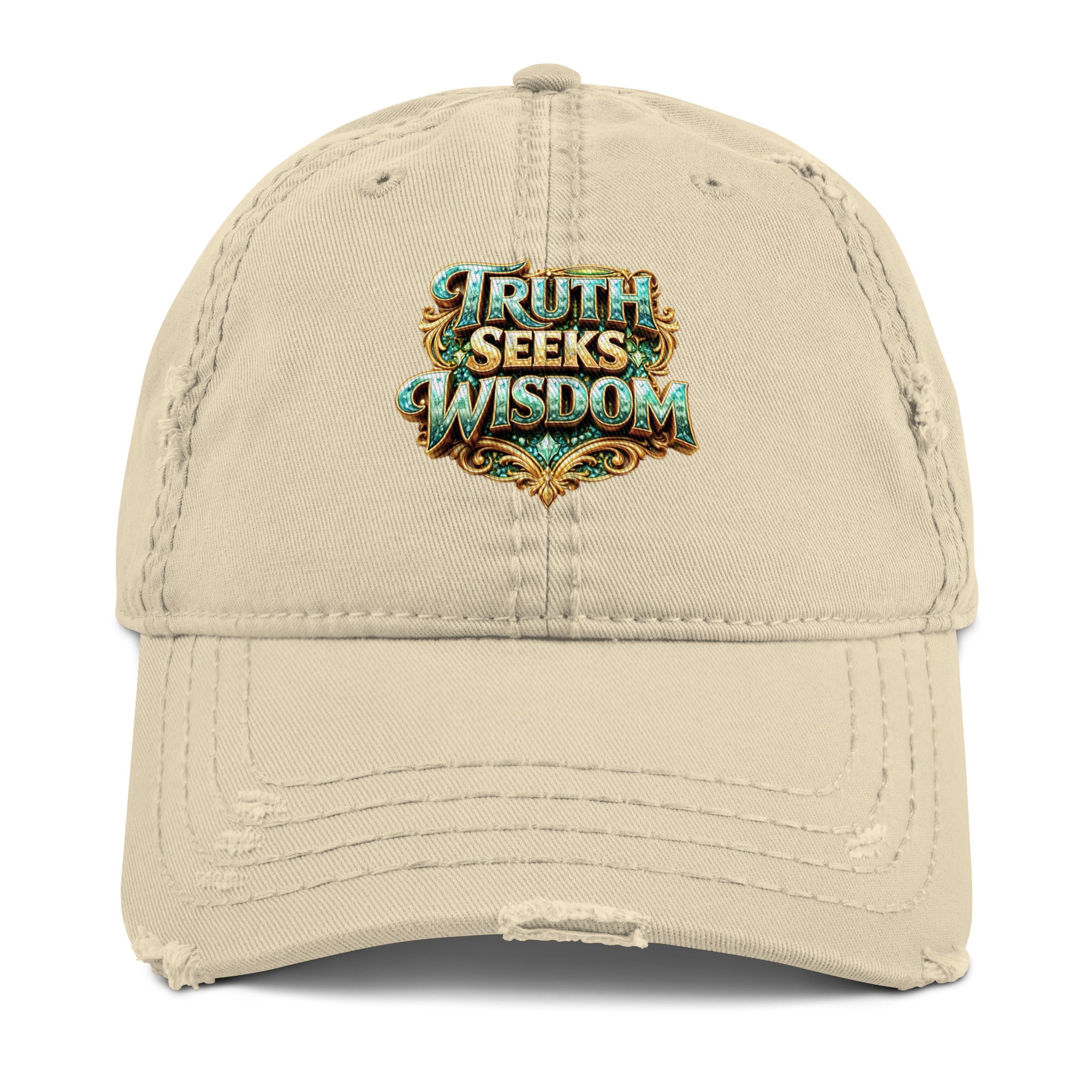 Distressed Dad Hat - Truth Seeks Wisdom Distressed Dad Hat – Vintage Philosophy Quote Cap by printfluence.net