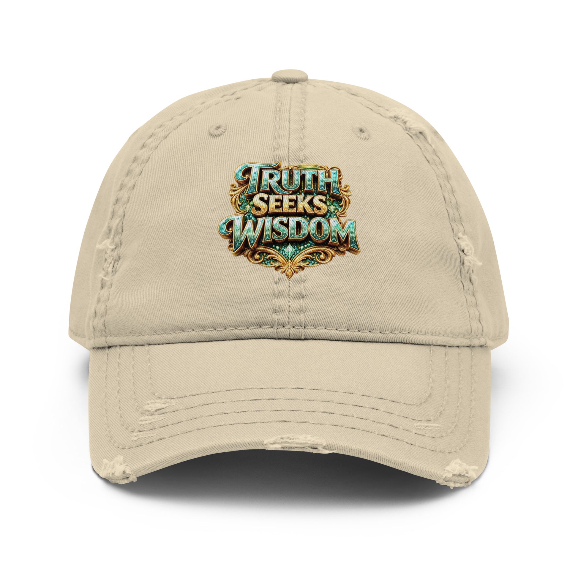 Distressed Dad Hat - Truth Seeks Wisdom Distressed Dad Hat – Vintage Philosophy Quote Cap by printfluence.net
