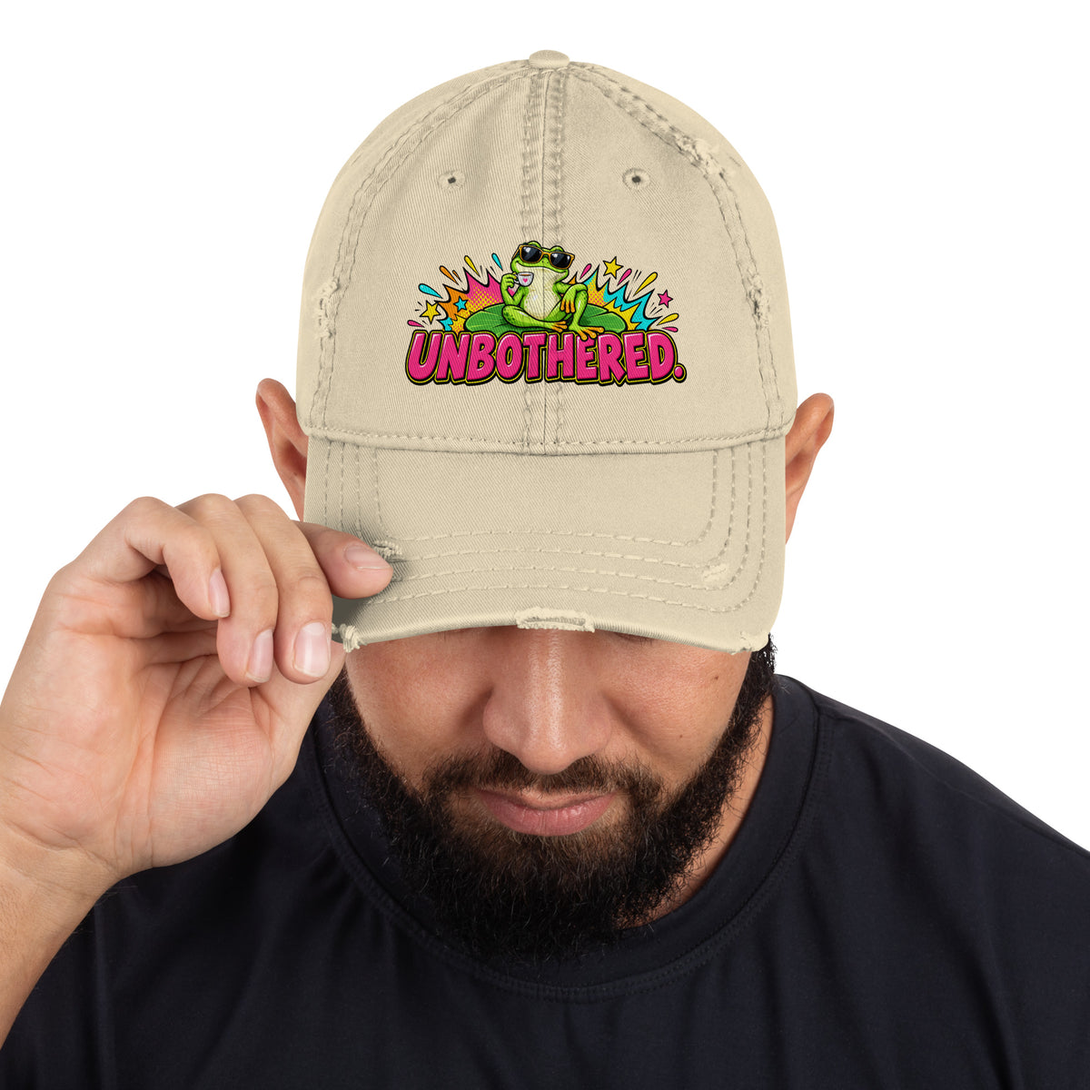 Sarcastic Humor Lovers | Distressed Dad Hat — UNBOTHERED. by printfluence
