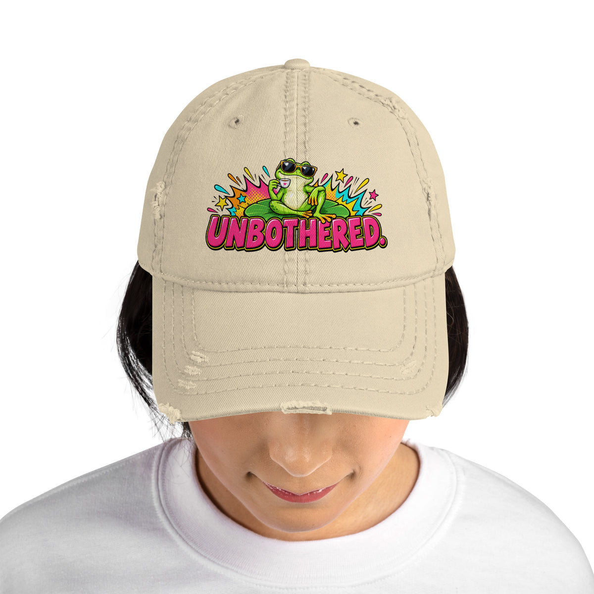 Sarcastic Humor Lovers | Distressed Dad Hat — UNBOTHERED. by printfluence