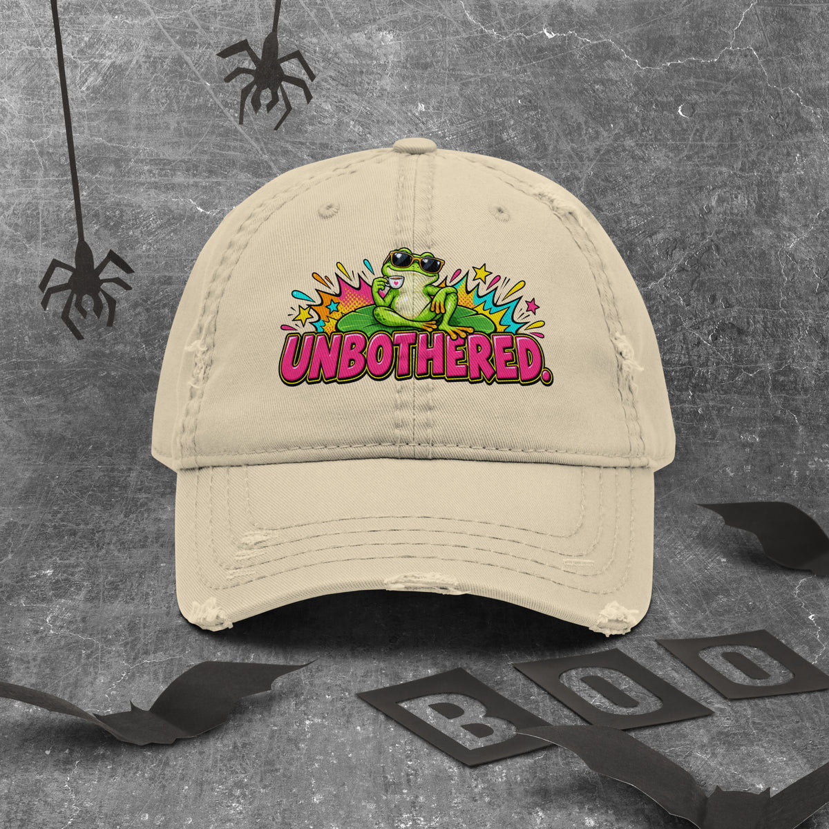 Sarcastic Humor Lovers | Distressed Dad Hat — UNBOTHERED. by printfluence
