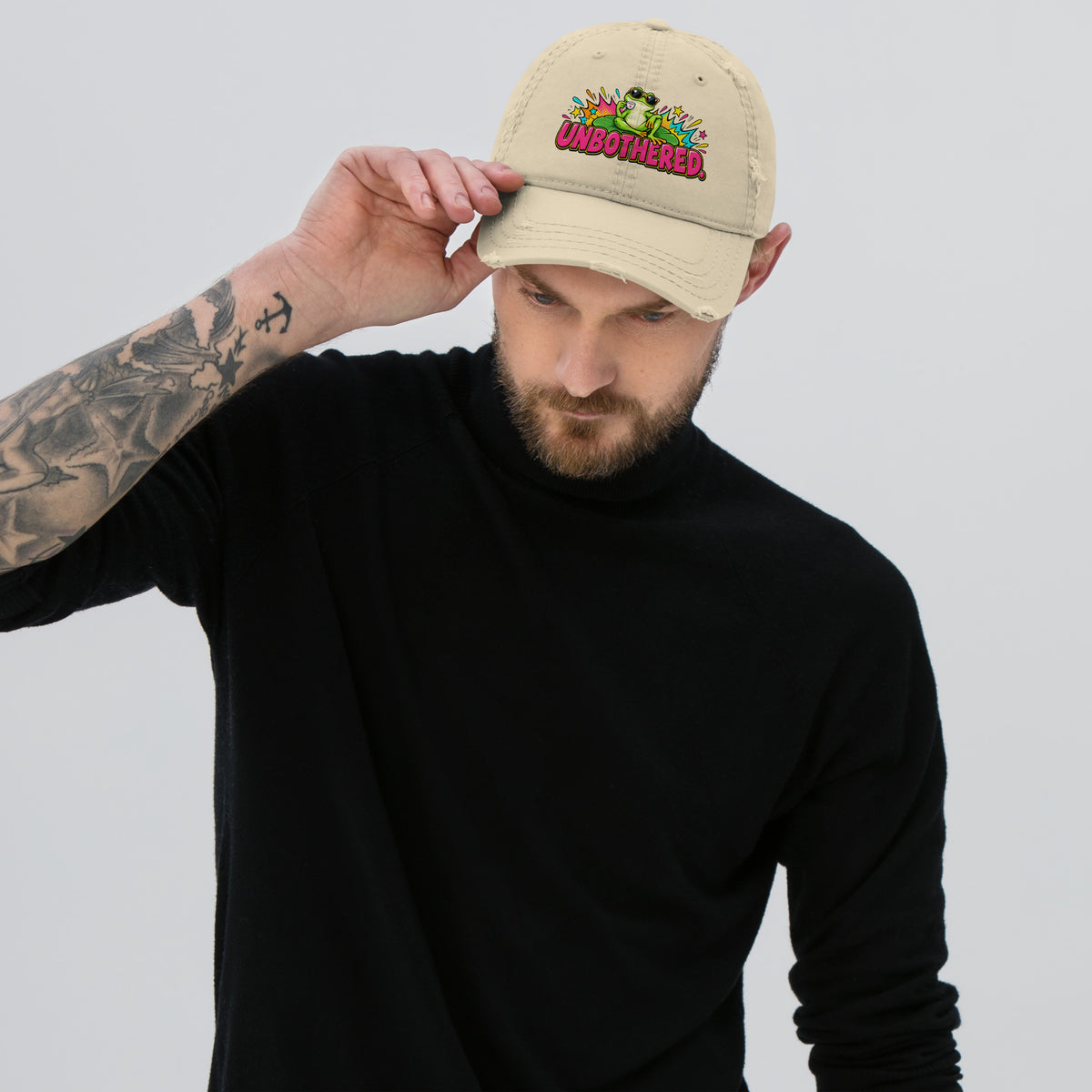 Sarcastic Humor Lovers | Distressed Dad Hat — UNBOTHERED. by printfluence