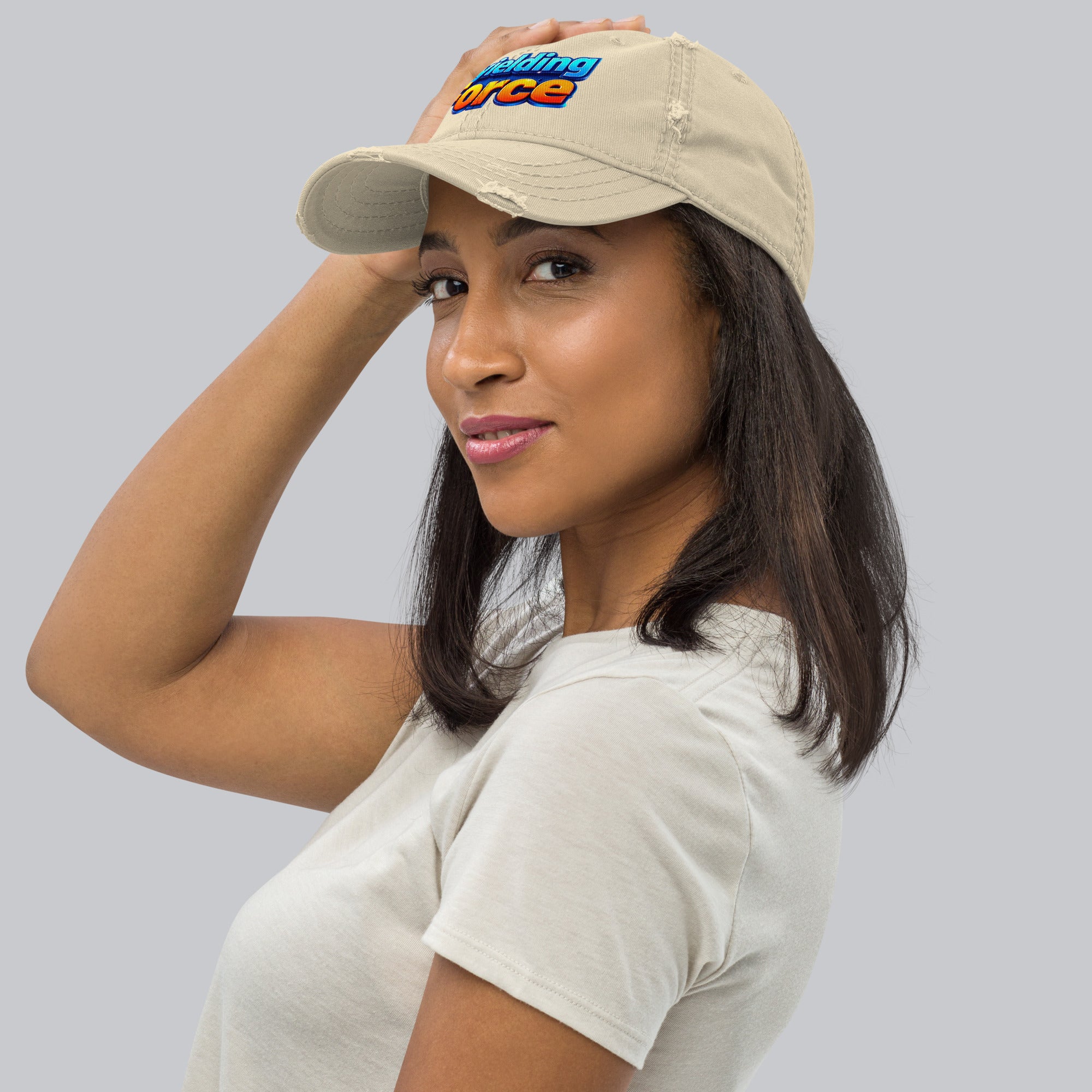 Distressed Dad Hat - Unyielding Force Distressed Dad Hat – Glow Power Vintage Cap by printfluence.net