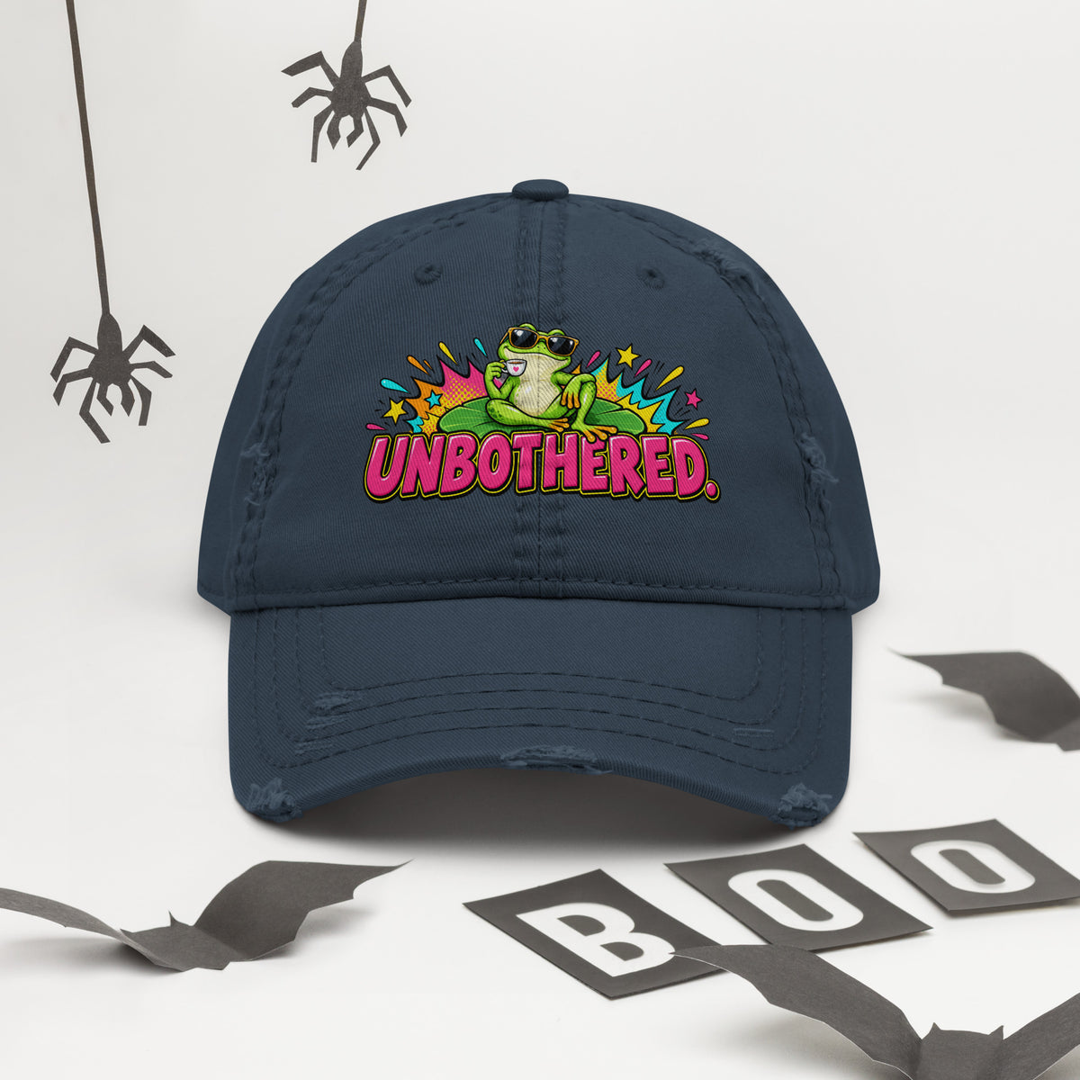 Sarcastic Humor Lovers | Distressed Dad Hat — UNBOTHERED. by printfluence