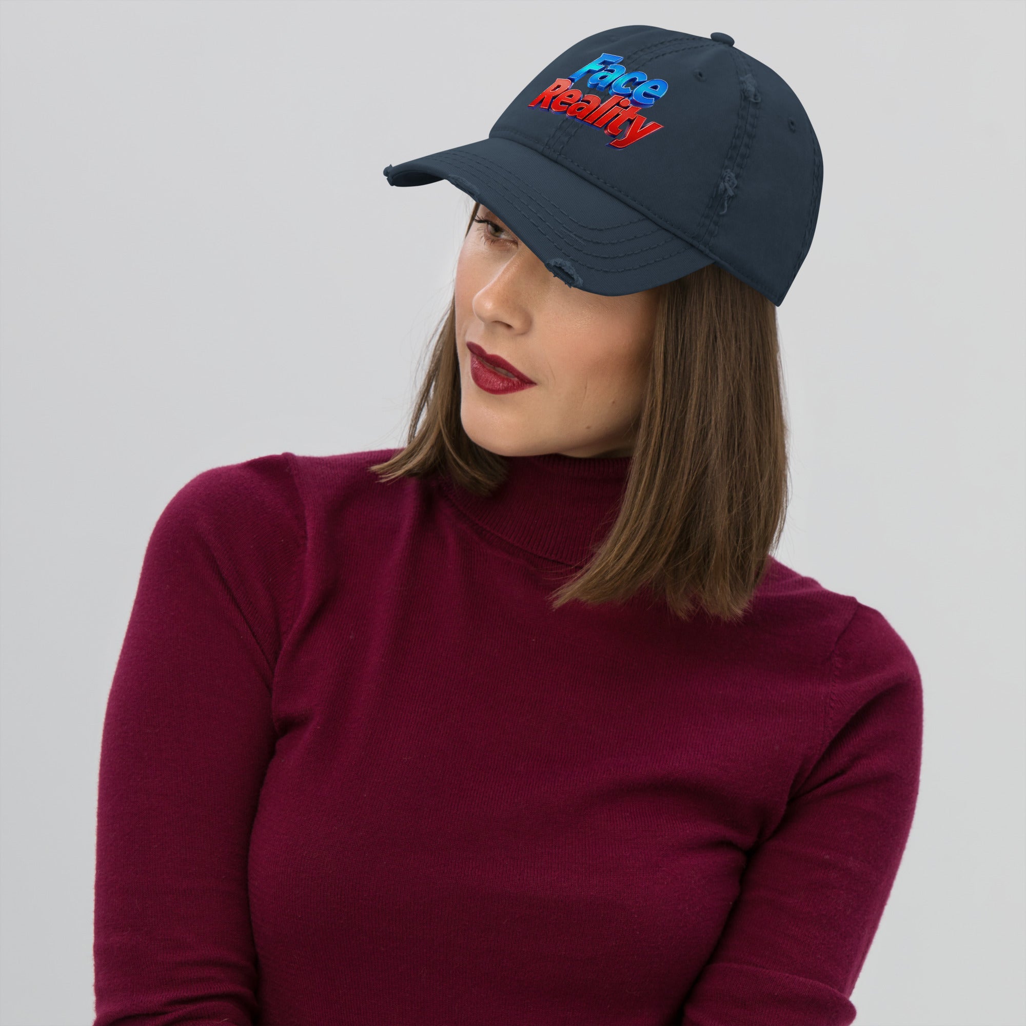 Distressed Dad Hat - Face Reality Distressed Dad Hat – Raw Truth Vintage Style by printfluence.net