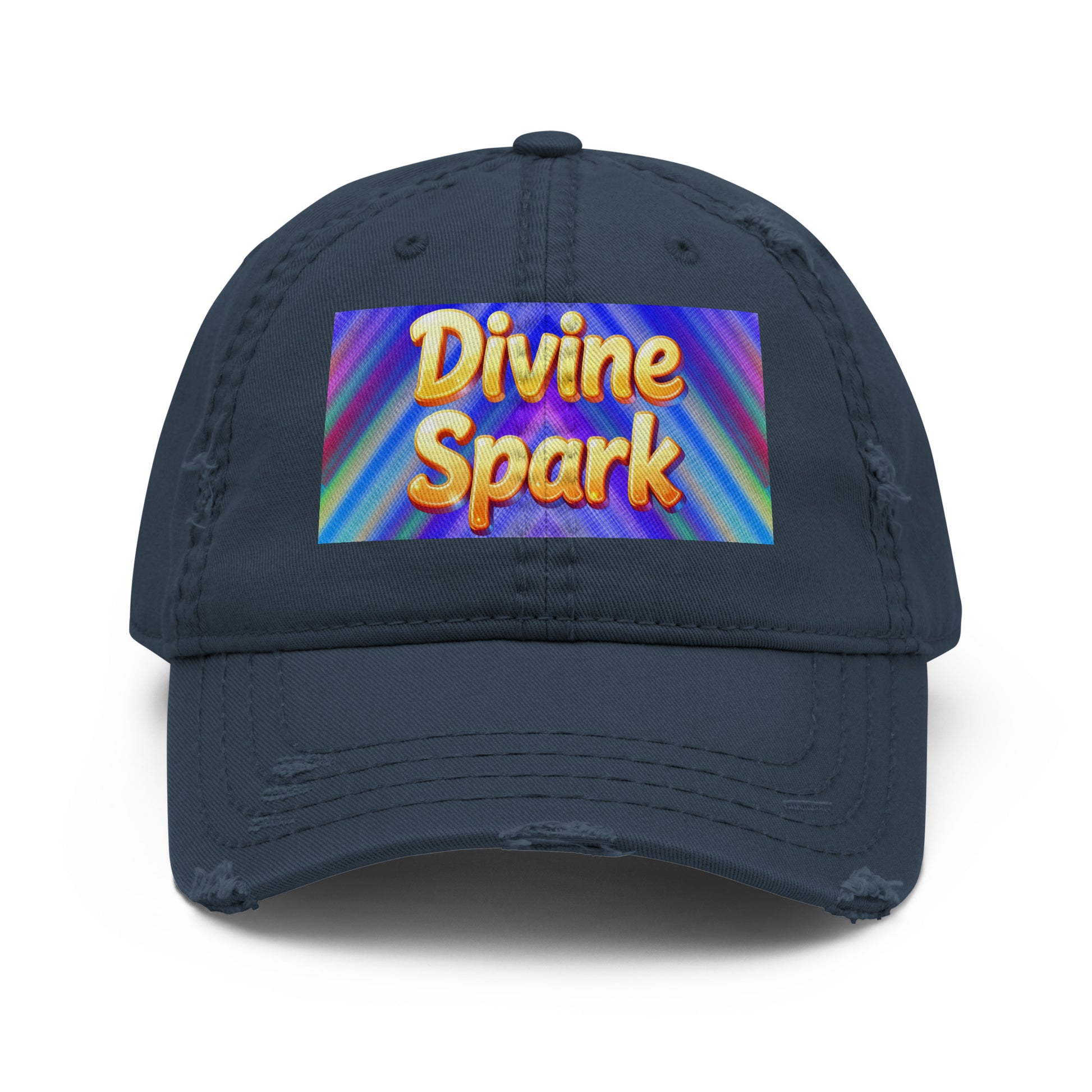 Distressed Dad Hat - Divine Spark Dad Hat – Shiny Yellow Glow on Colorful Lines Cap by printfluence.net