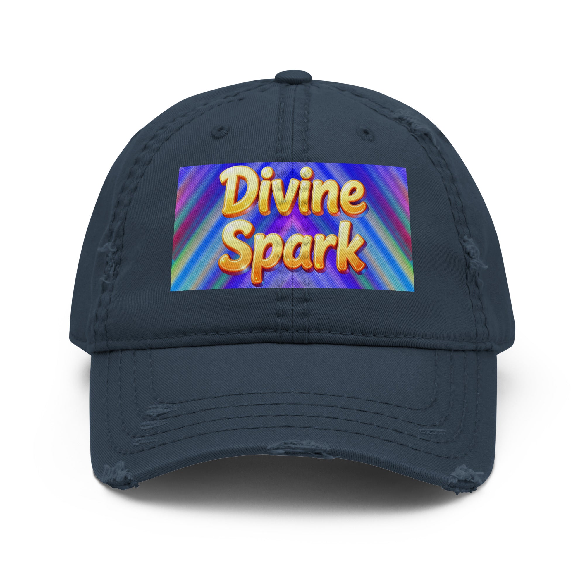 Distressed Dad Hat - Divine Spark Dad Hat – Shiny Yellow Glow on Colorful Lines Cap by printfluence.net