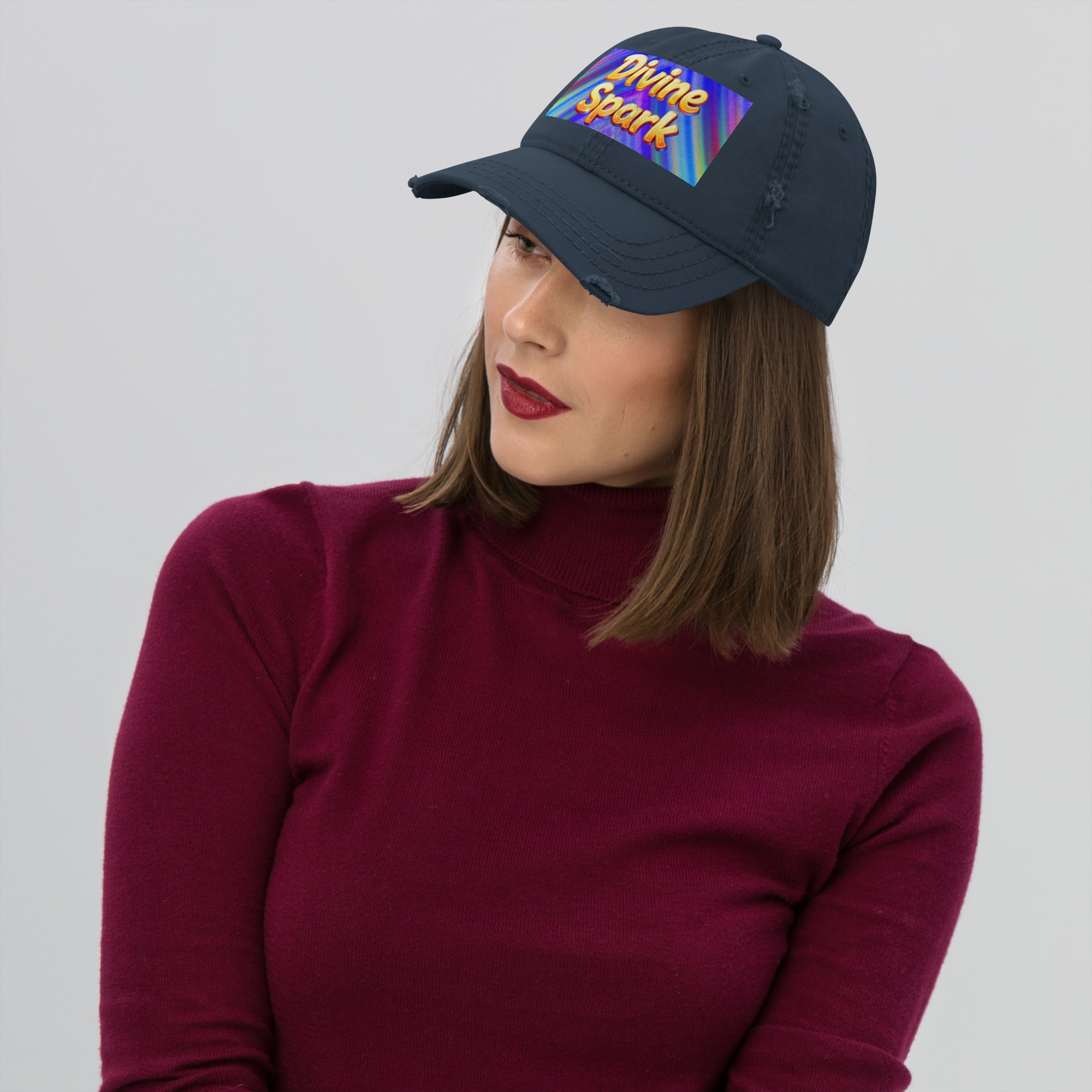 Distressed Dad Hat - Divine Spark Dad Hat – Shiny Yellow Glow on Colorful Lines Cap by printfluence.net