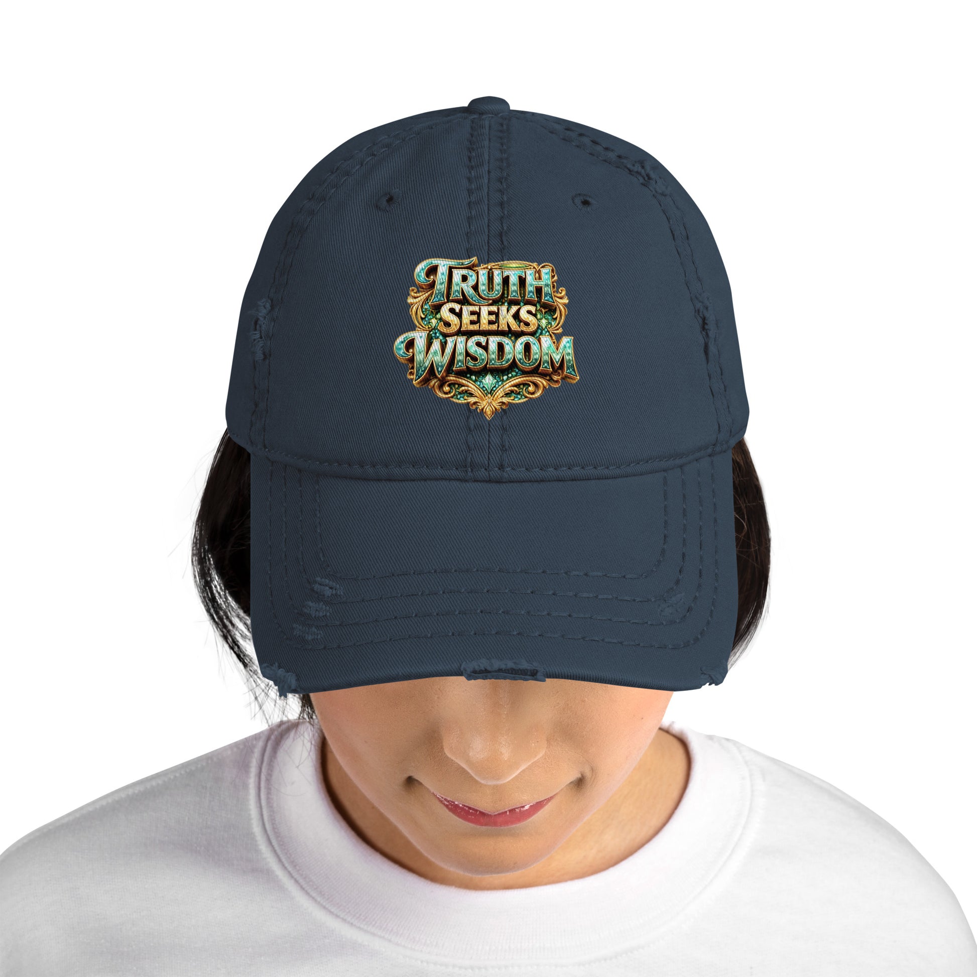 Distressed Dad Hat - Truth Seeks Wisdom Distressed Dad Hat – Vintage Philosophy Quote Cap by printfluence.net