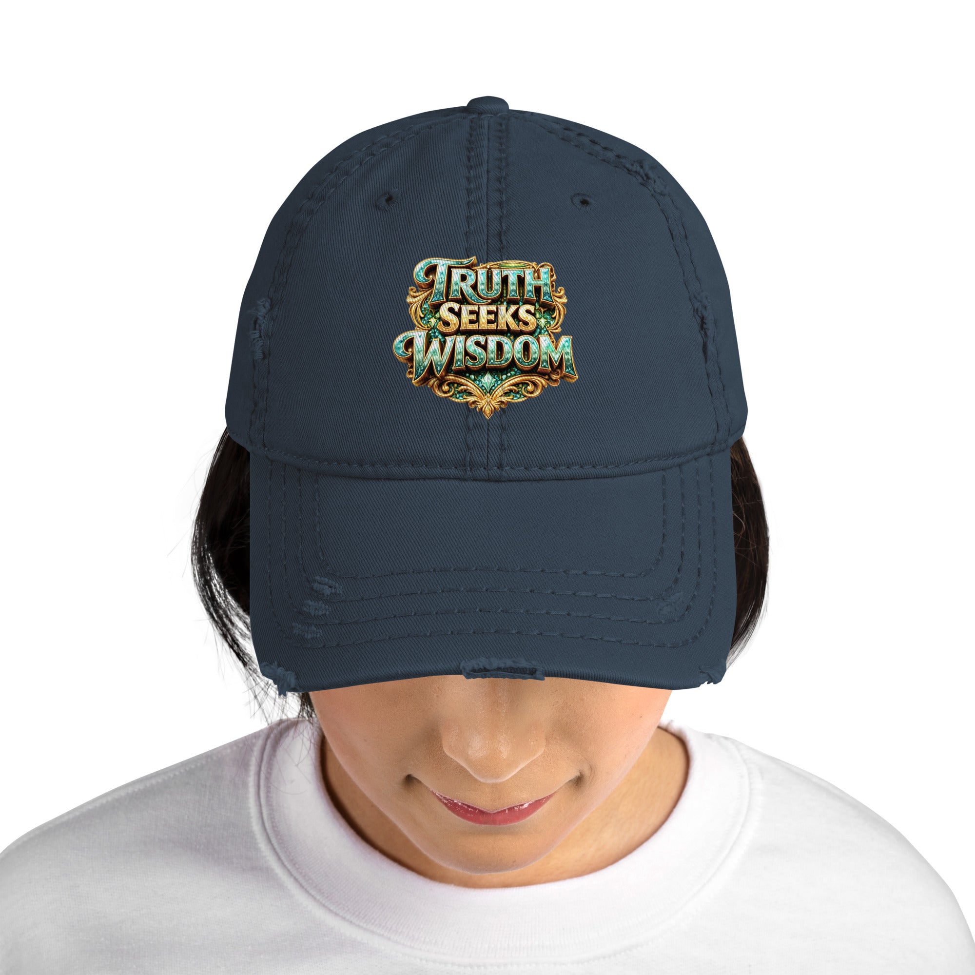 Distressed Dad Hat - Truth Seeks Wisdom Distressed Dad Hat – Vintage Philosophy Quote Cap by printfluence.net