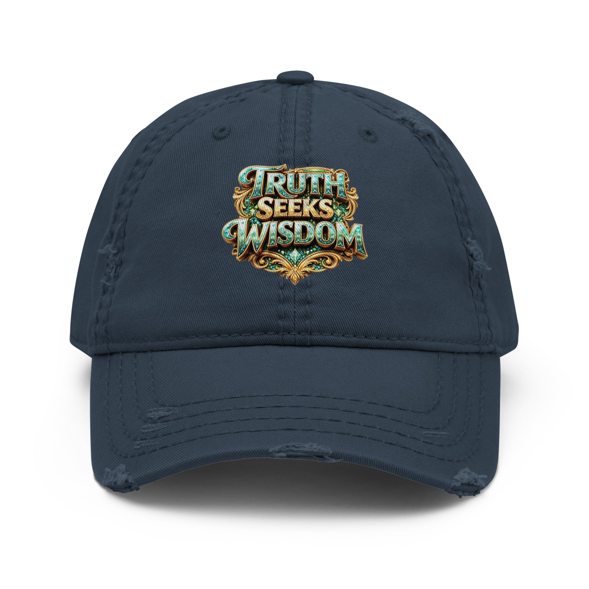 Distressed Dad Hat - Truth Seeks Wisdom Distressed Dad Hat – Vintage Philosophy Quote Cap by printfluence.net