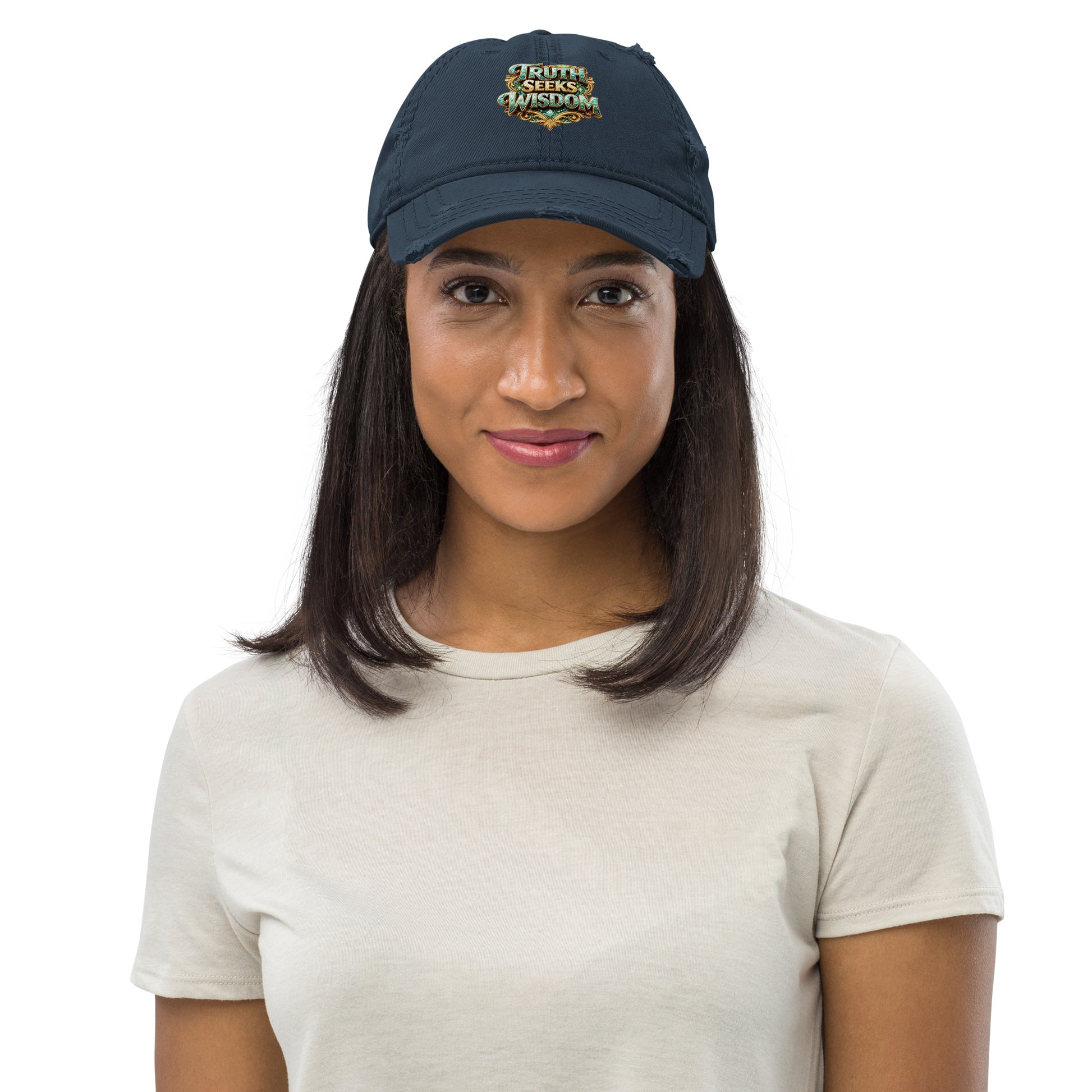 Distressed Dad Hat - Truth Seeks Wisdom Distressed Dad Hat – Vintage Philosophy Quote Cap by printfluence.net