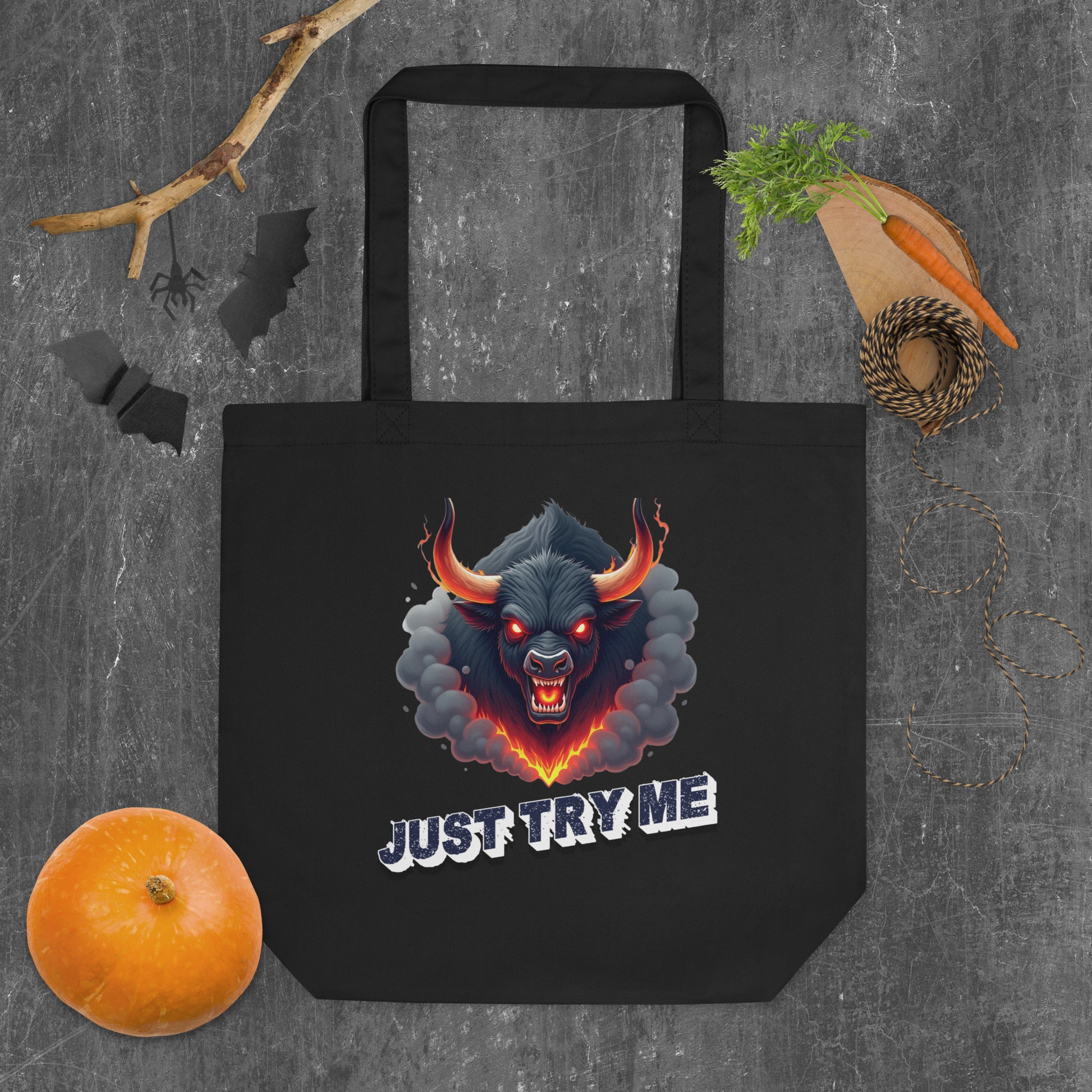 Eco Tote Bag - Just Try Me Bull Eco Tote Bag – Fearless Power for Elite Warriors by printfluence.net