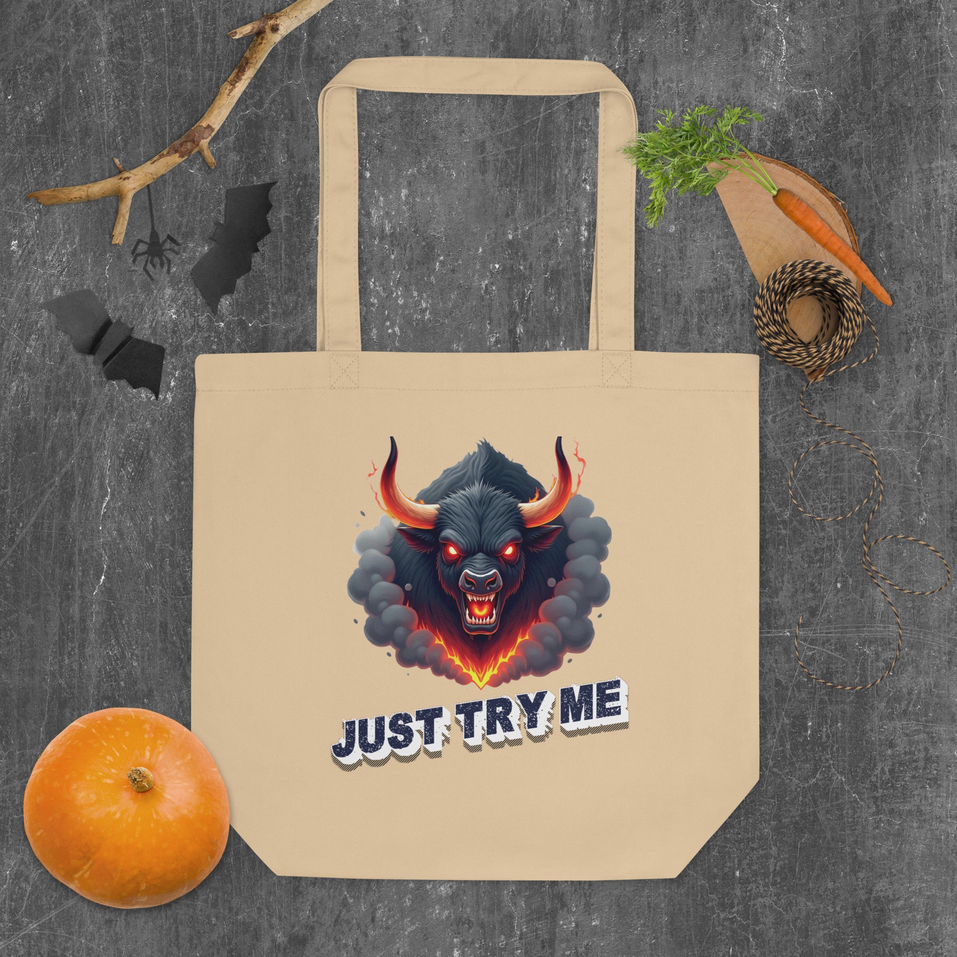 Eco Tote Bag - Just Try Me Bull Eco Tote Bag – Fearless Power for Elite Warriors by printfluence.net