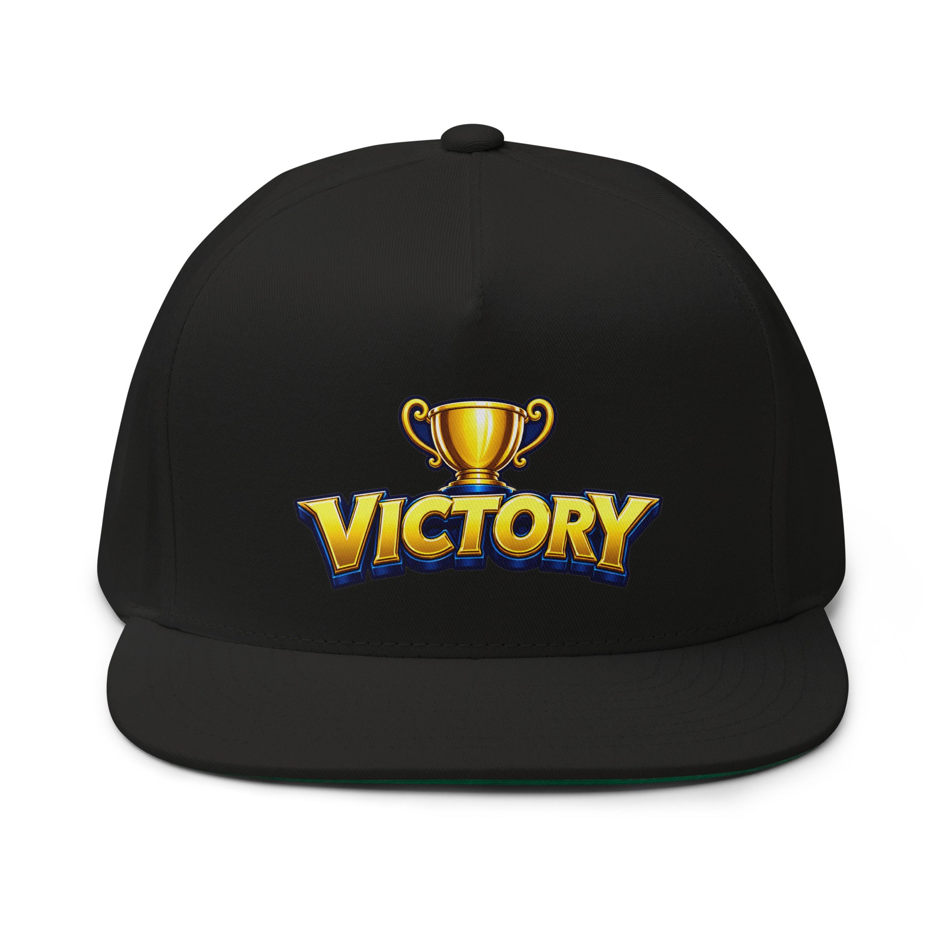 Flat Bill Cap - Golden Championship Trophy Victory - Premium Royal Success Graphic Design by printfluence.net