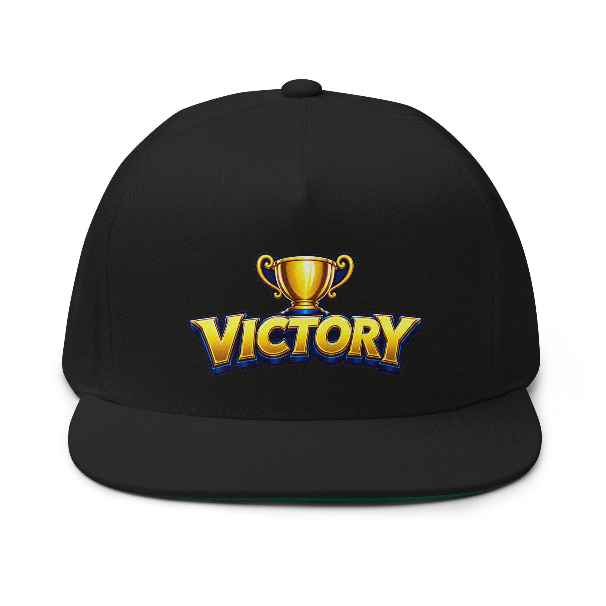 Flat Bill Cap - Golden Championship Trophy Victory - Premium Royal Success Graphic Design by printfluence.net