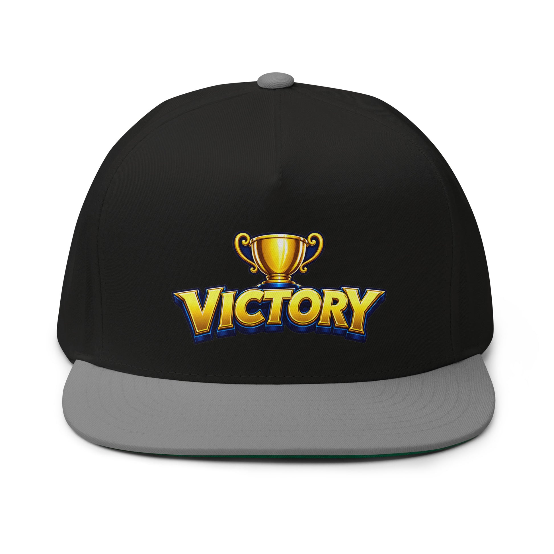 Flat Bill Cap - Golden Championship Trophy Victory - Premium Royal Success Graphic Design by printfluence.net