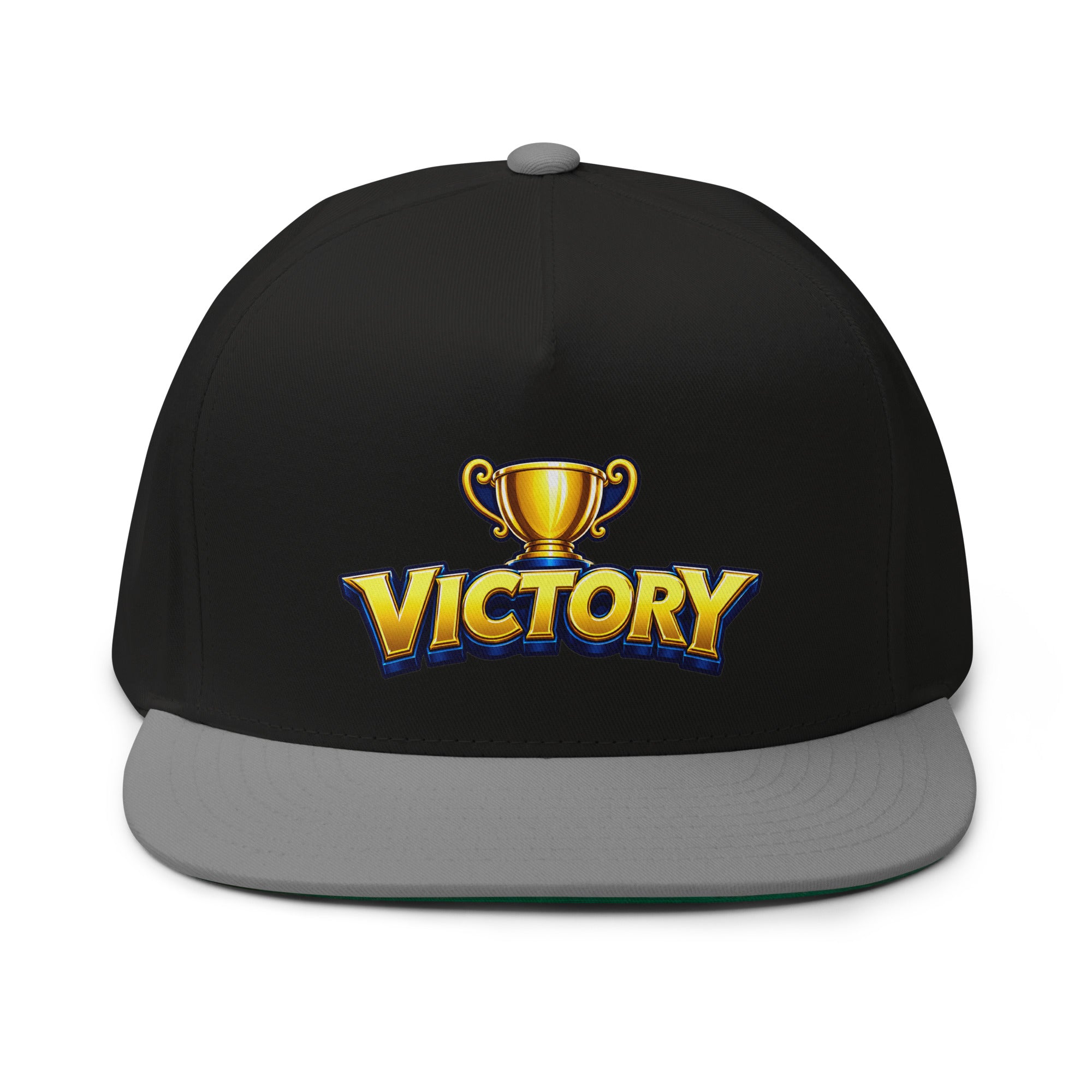 Flat Bill Cap - Golden Championship Trophy Victory - Premium Royal Success Graphic Design by printfluence.net
