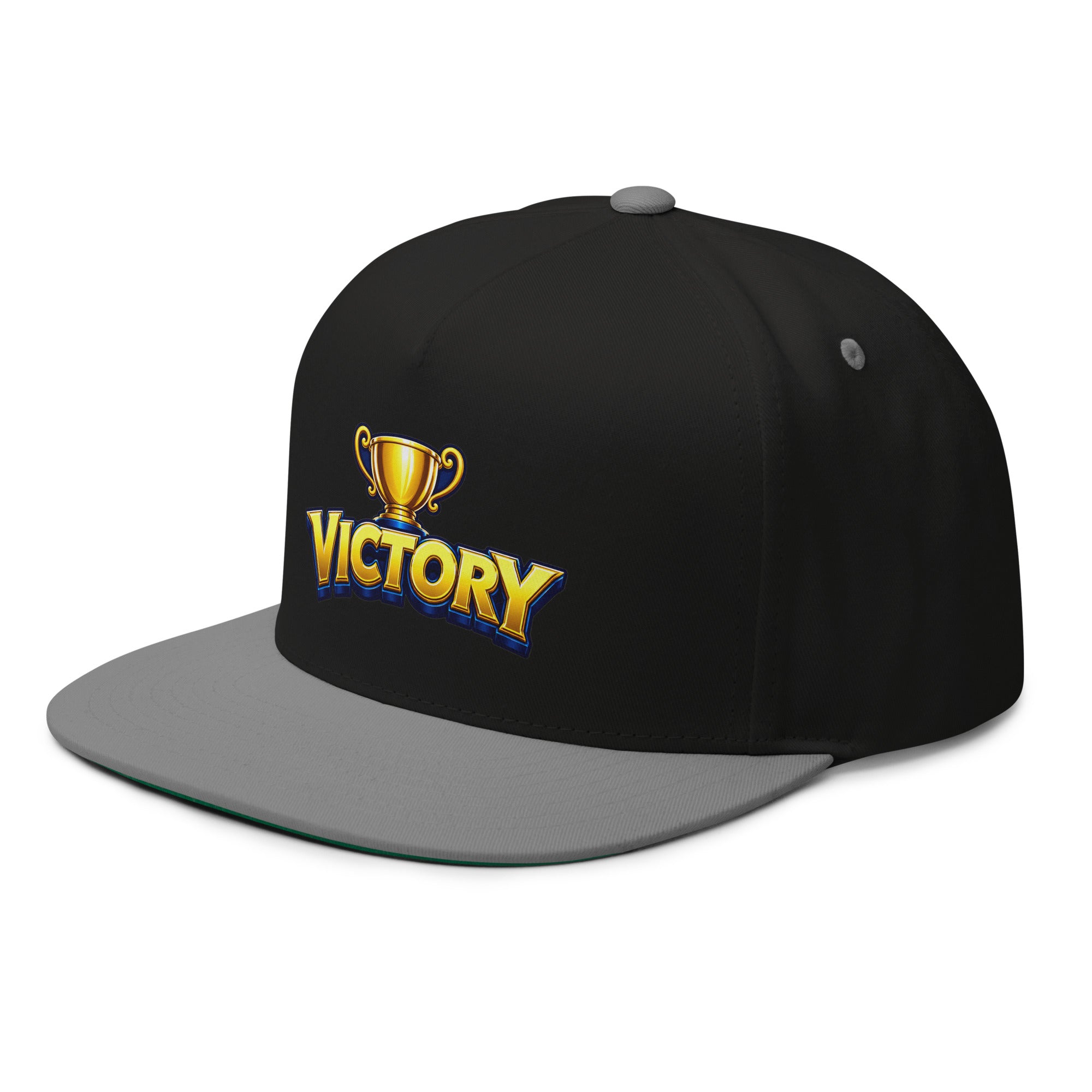 Flat Bill Cap - Golden Championship Trophy Victory - Premium Royal Success Graphic Design by printfluence.net