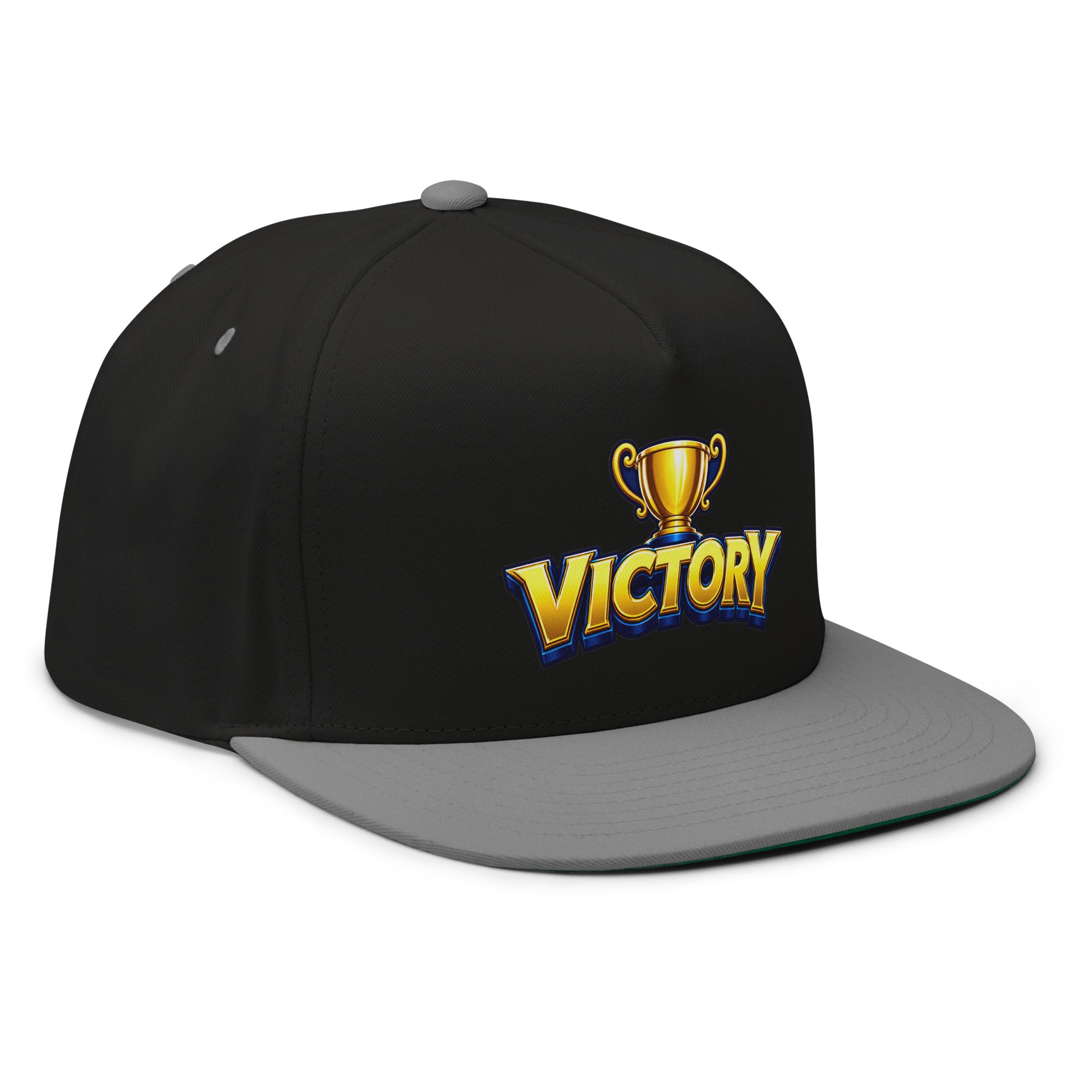 Flat Bill Cap - Golden Championship Trophy Victory - Premium Royal Success Graphic Design by printfluence.net