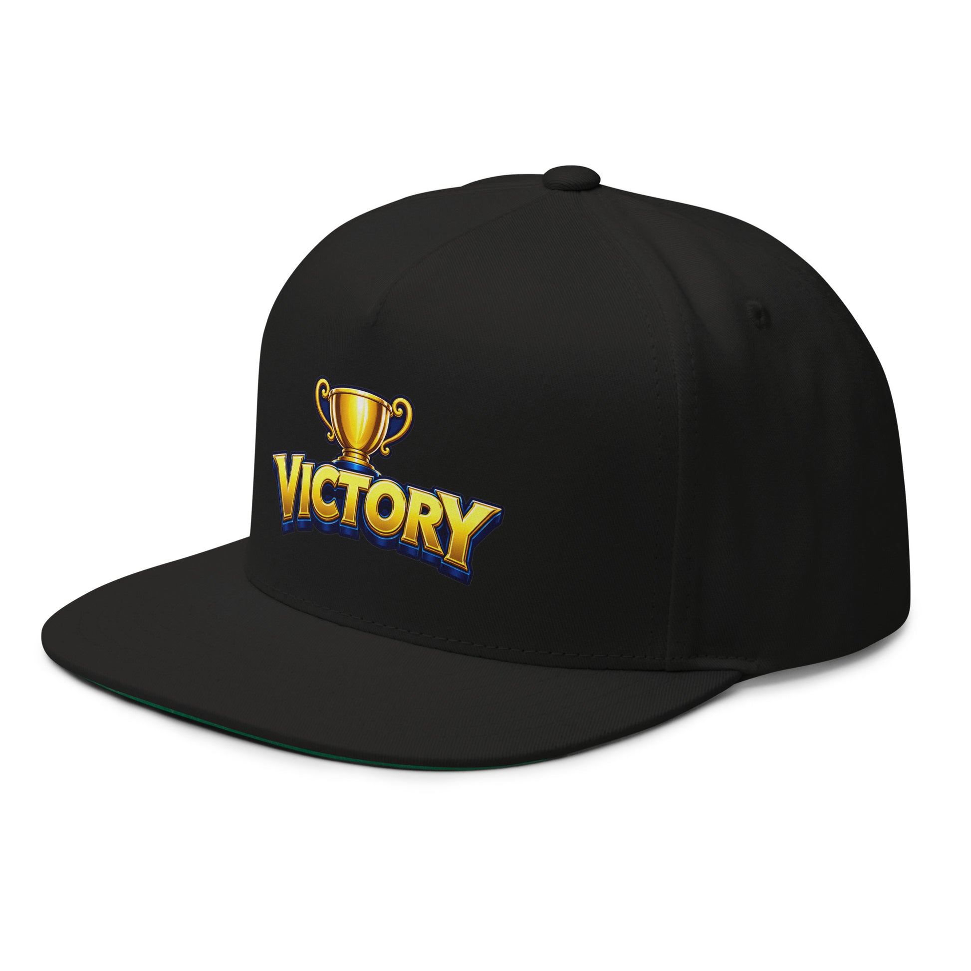 Flat Bill Cap - Golden Championship Trophy Victory - Premium Royal Success Graphic Design by printfluence.net