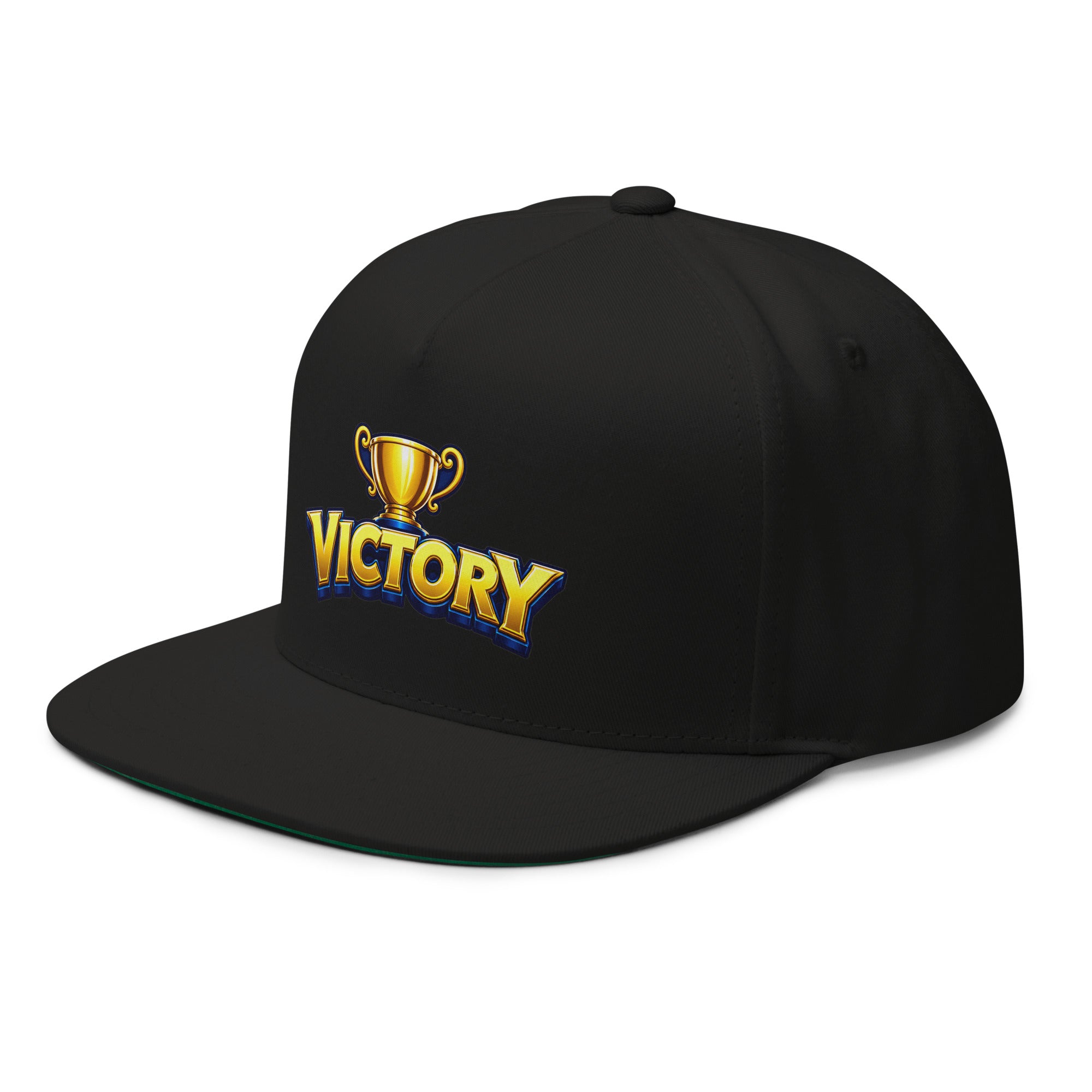 Flat Bill Cap - Golden Championship Trophy Victory - Premium Royal Success Graphic Design by printfluence.net