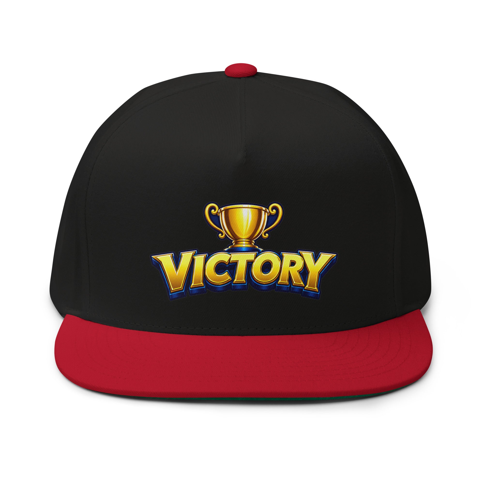 Flat Bill Cap - Golden Championship Trophy Victory - Premium Royal Success Graphic Design by printfluence.net