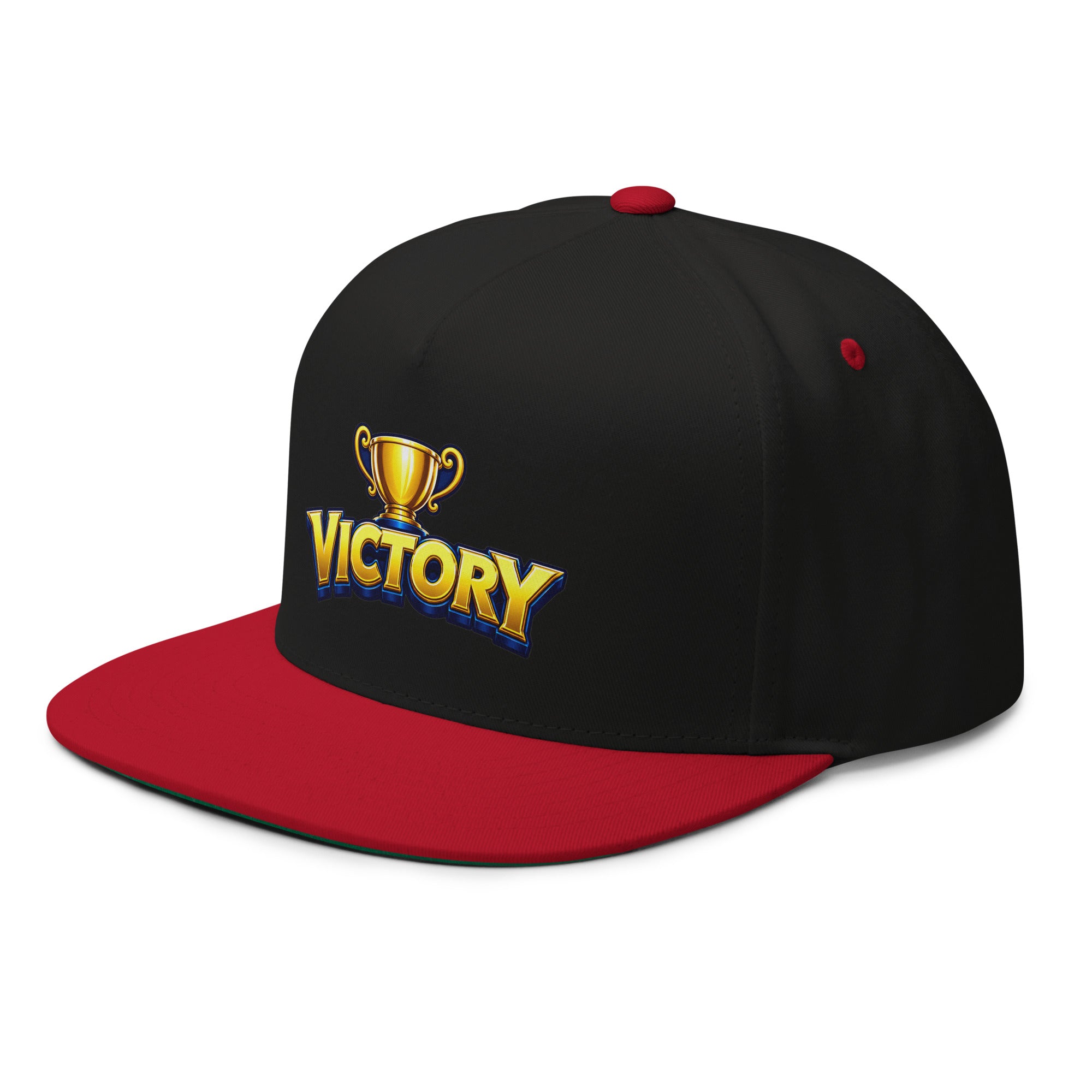 Flat Bill Cap - Golden Championship Trophy Victory - Premium Royal Success Graphic Design by printfluence.net