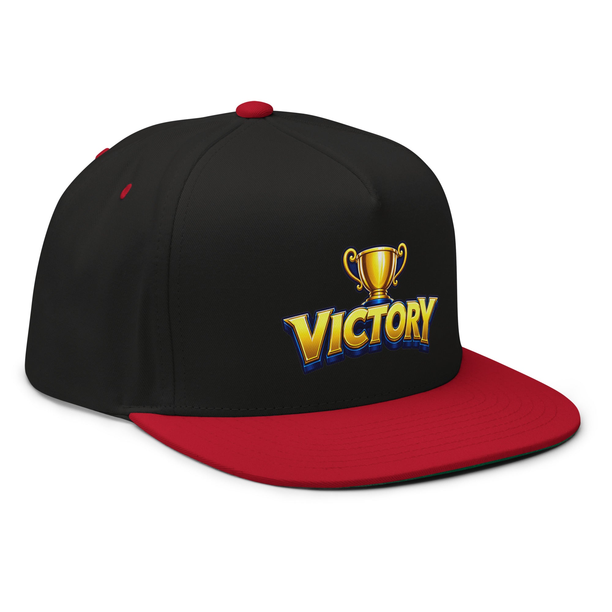 Flat Bill Cap - Golden Championship Trophy Victory - Premium Royal Success Graphic Design by printfluence.net