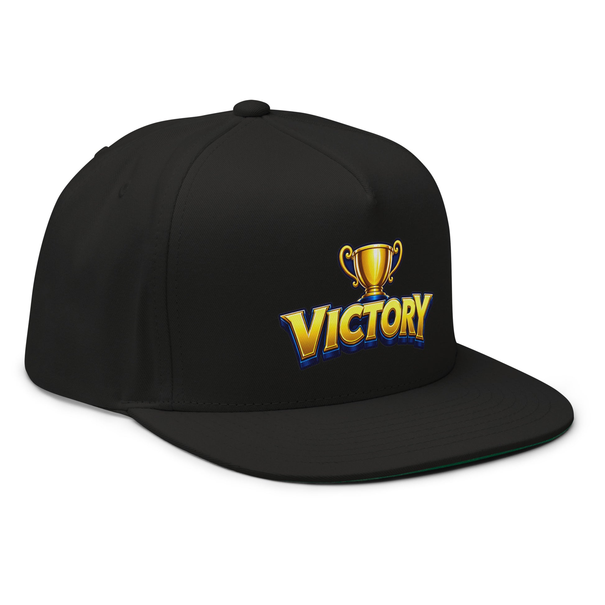 Flat Bill Cap - Golden Championship Trophy Victory - Premium Royal Success Graphic Design by printfluence.net