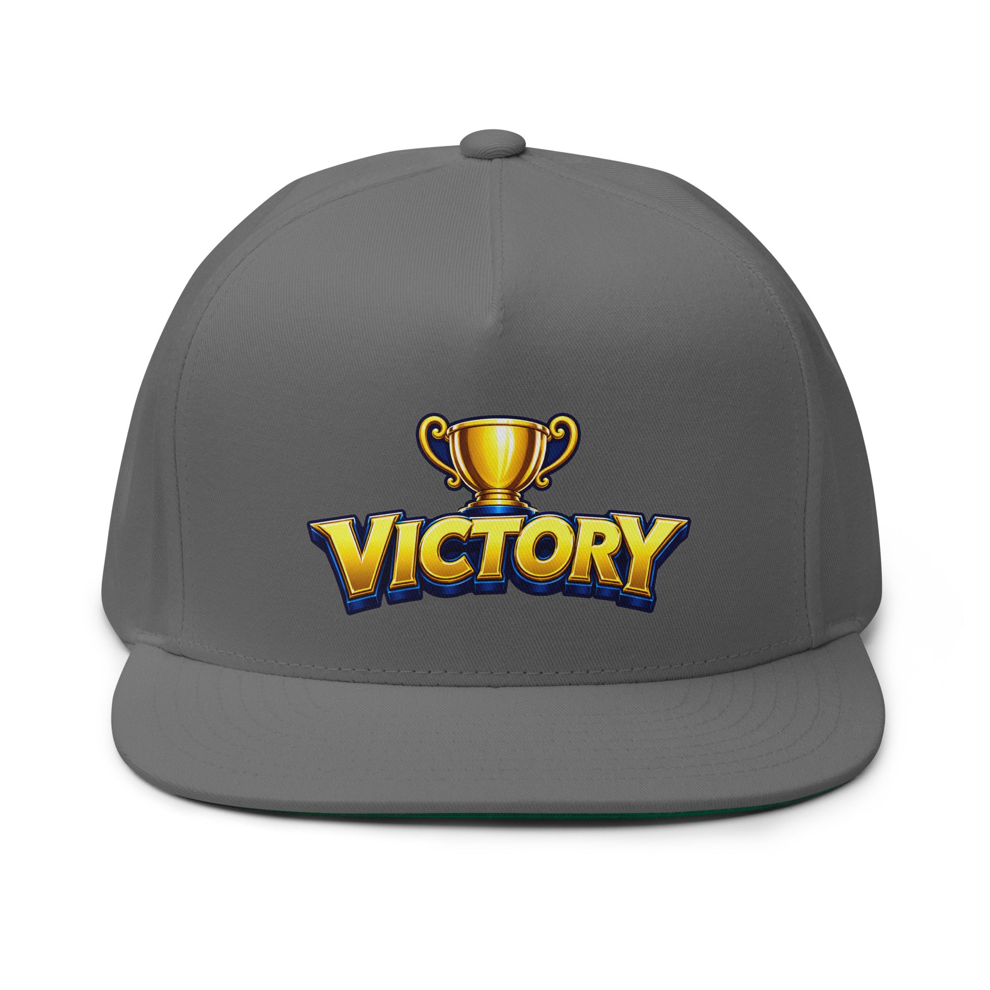Flat Bill Cap - Golden Championship Trophy Victory - Premium Royal Success Graphic Design by printfluence.net