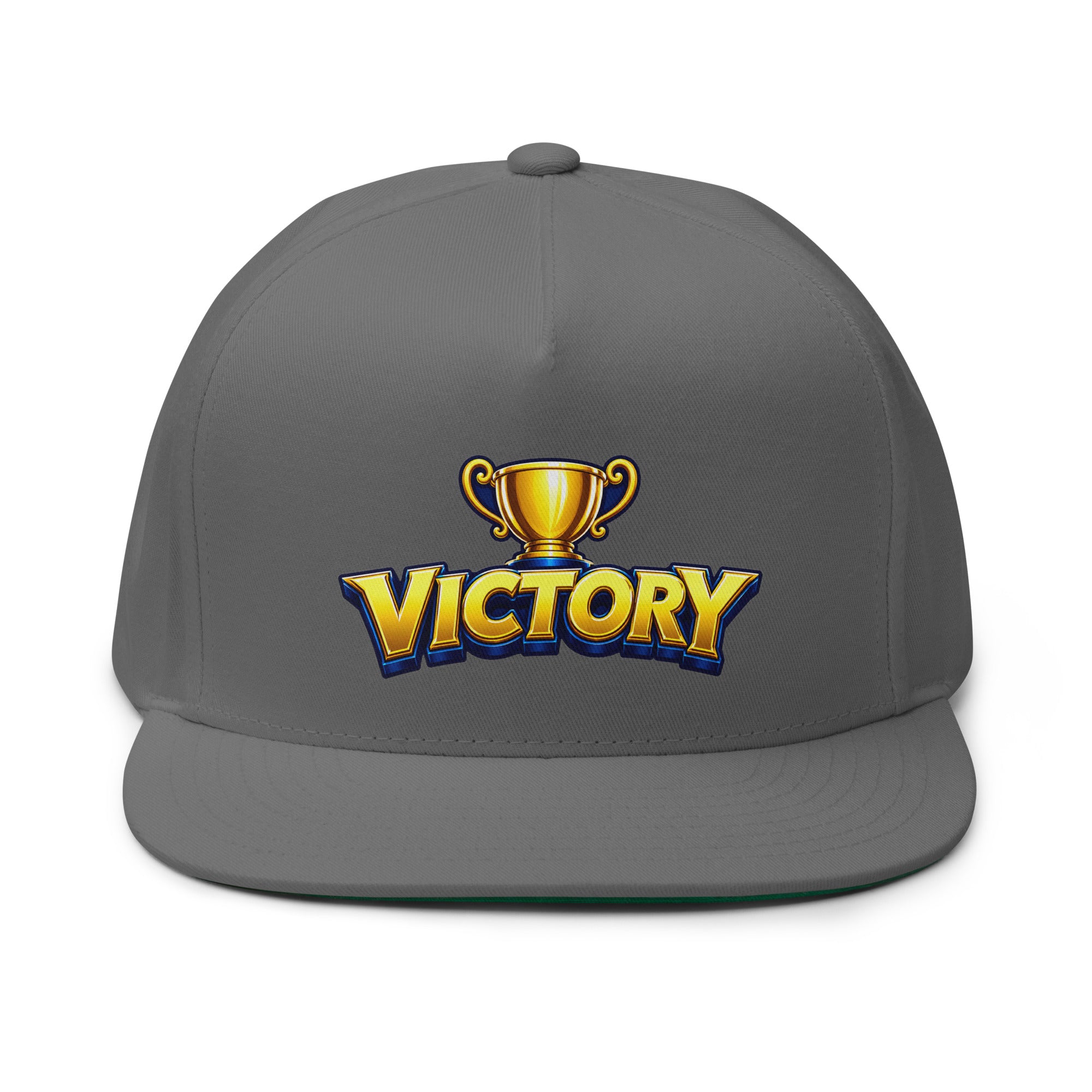 Flat Bill Cap - Golden Championship Trophy Victory - Premium Royal Success Graphic Design by printfluence.net