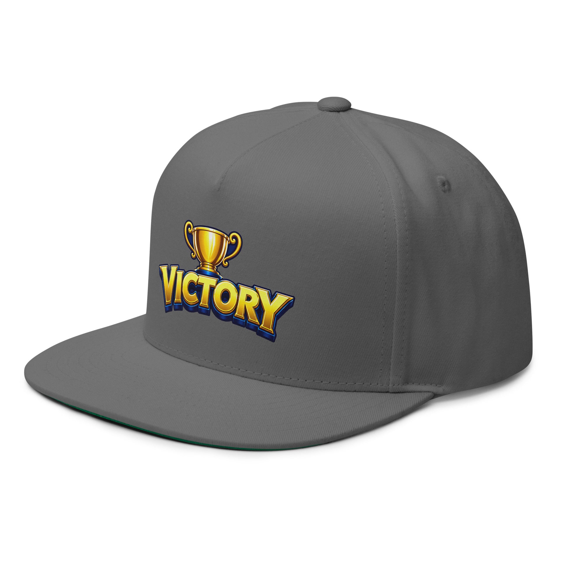 Flat Bill Cap - Golden Championship Trophy Victory - Premium Royal Success Graphic Design by printfluence.net