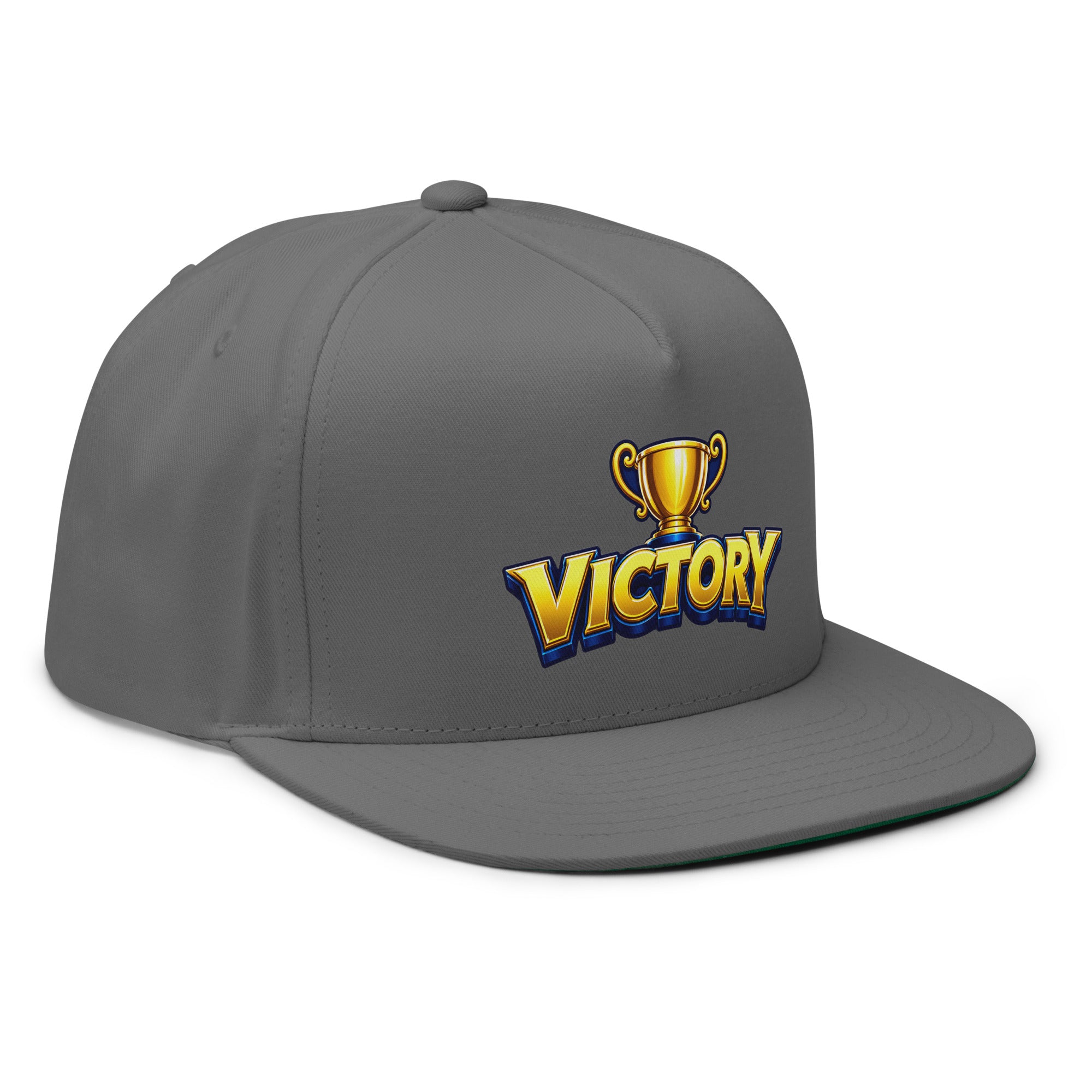 Flat Bill Cap - Golden Championship Trophy Victory - Premium Royal Success Graphic Design by printfluence.net