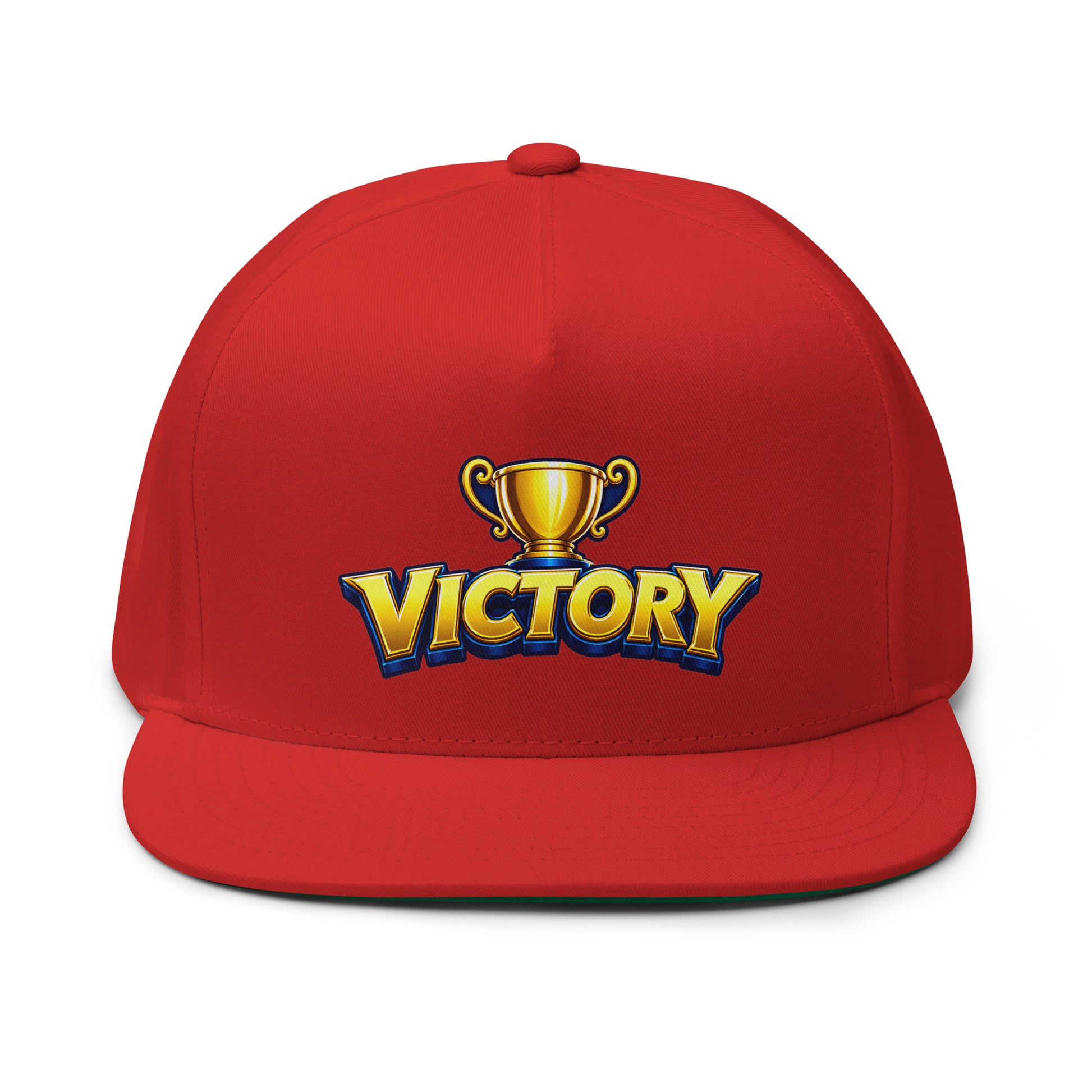 Flat Bill Cap - Golden Championship Trophy Victory - Premium Royal Success Graphic Design by printfluence.net
