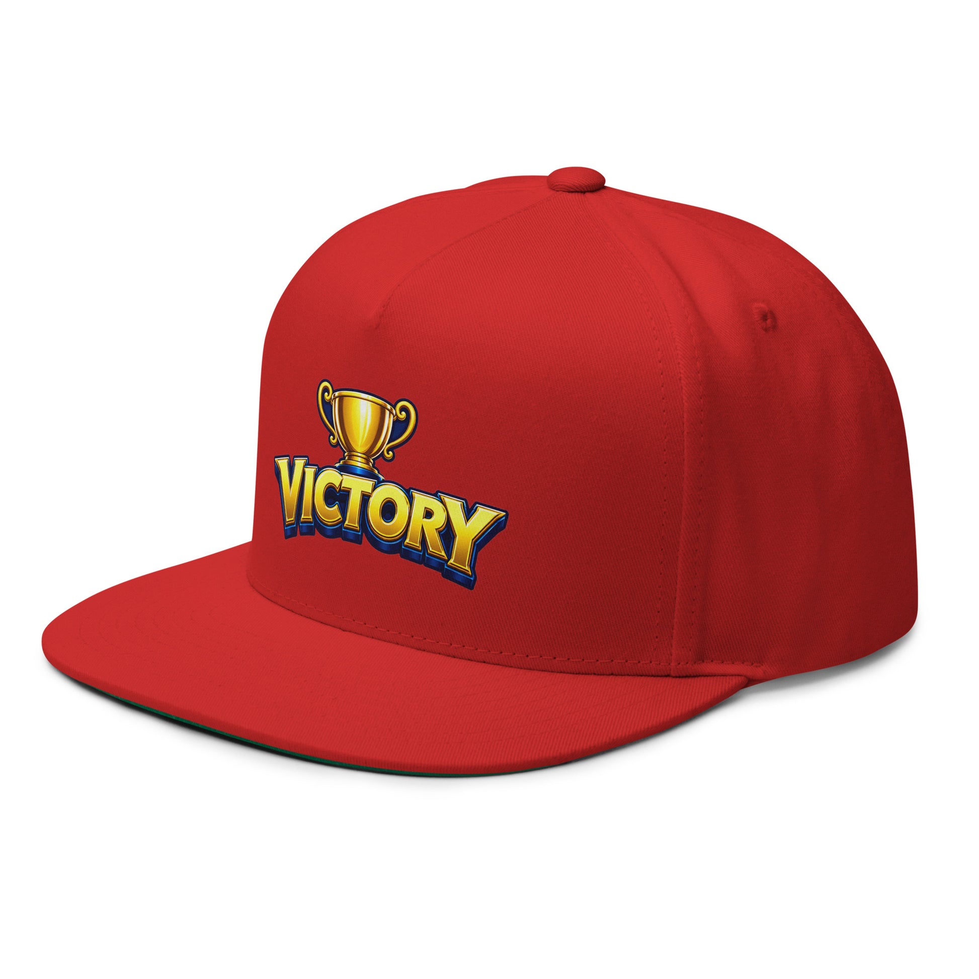 Flat Bill Cap - Golden Championship Trophy Victory - Premium Royal Success Graphic Design by printfluence.net