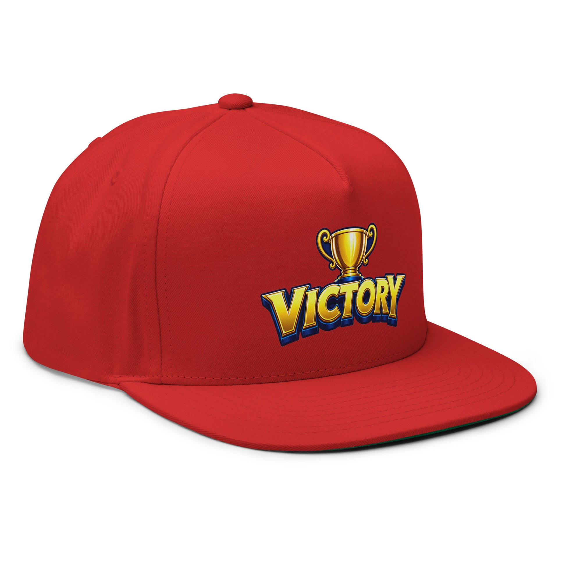 Flat Bill Cap - Golden Championship Trophy Victory - Premium Royal Success Graphic Design by printfluence.net