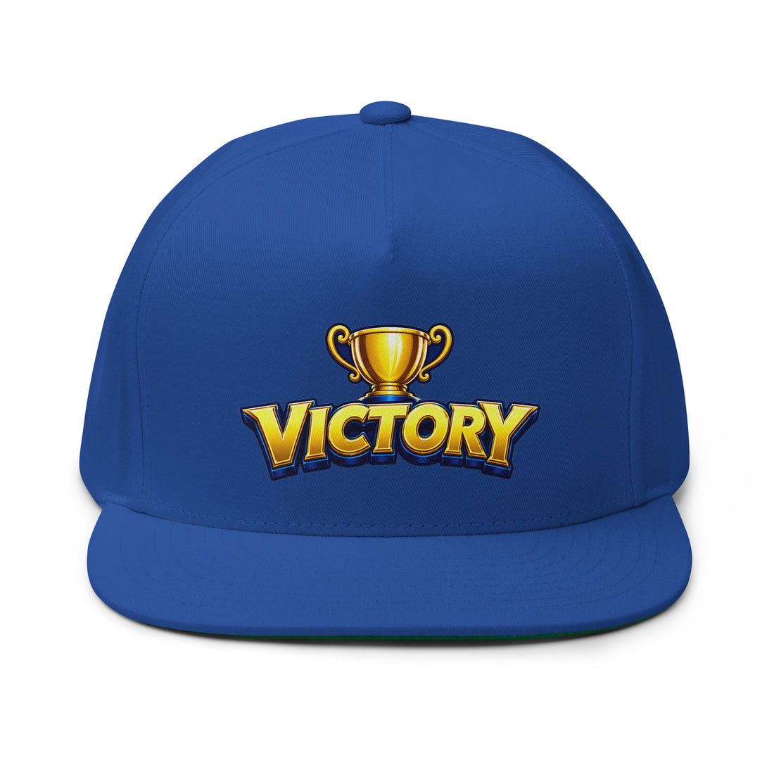 Flat Bill Cap - Golden Championship Trophy Victory - Premium Royal Success Graphic Design by printfluence.net
