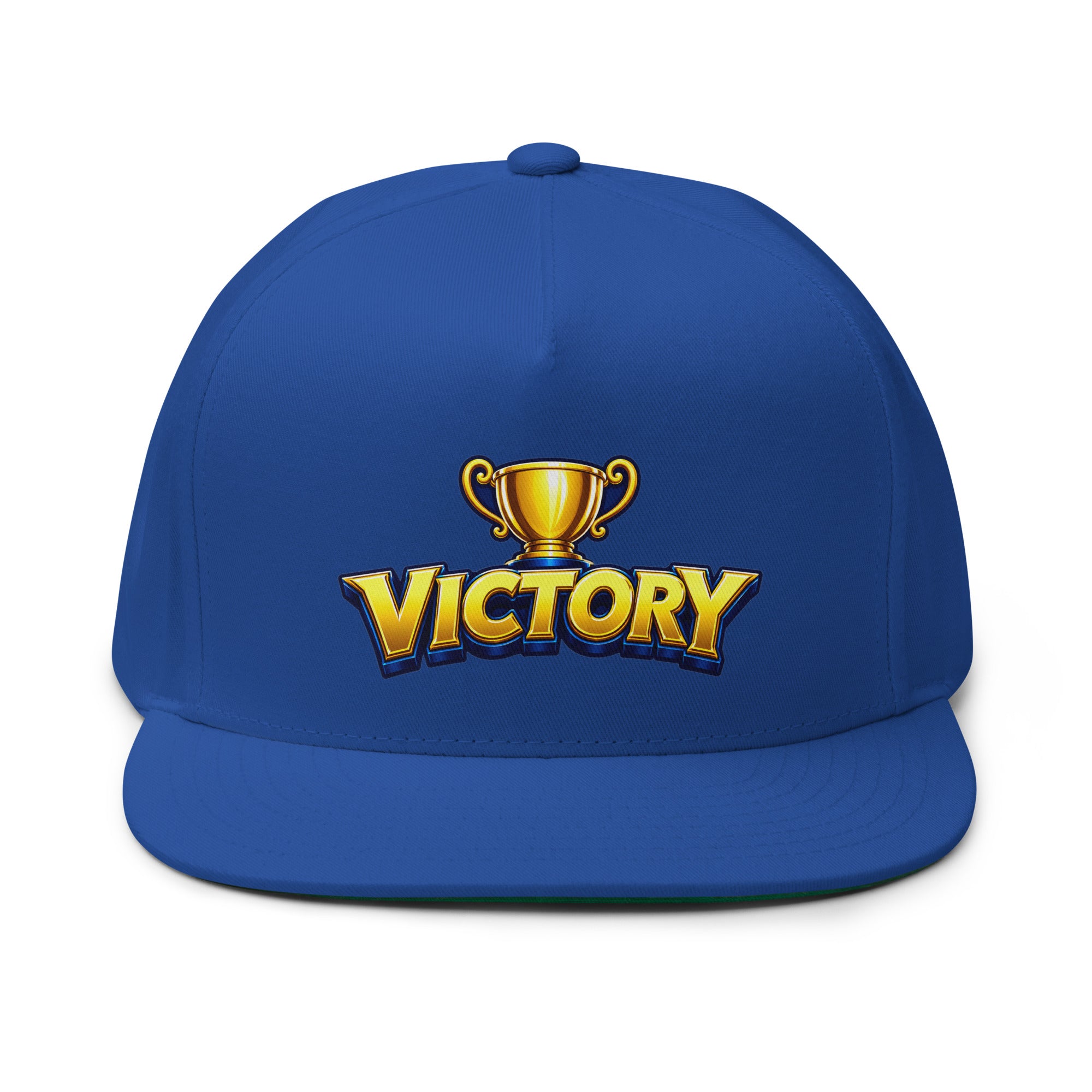 Flat Bill Cap - Golden Championship Trophy Victory - Premium Royal Success Graphic Design by printfluence.net
