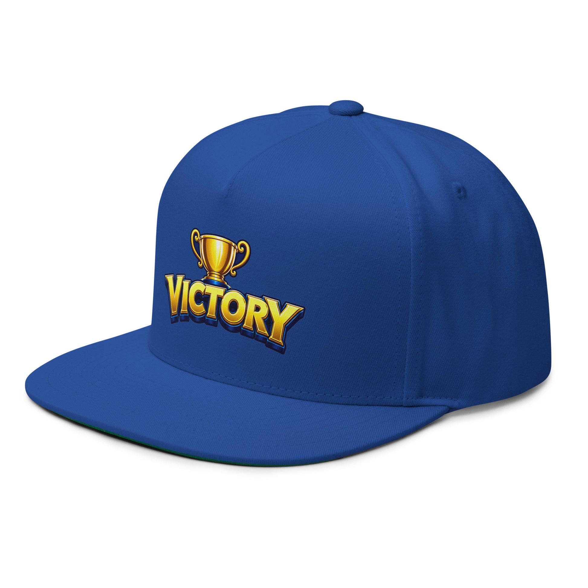 Flat Bill Cap - Golden Championship Trophy Victory - Premium Royal Success Graphic Design by printfluence.net