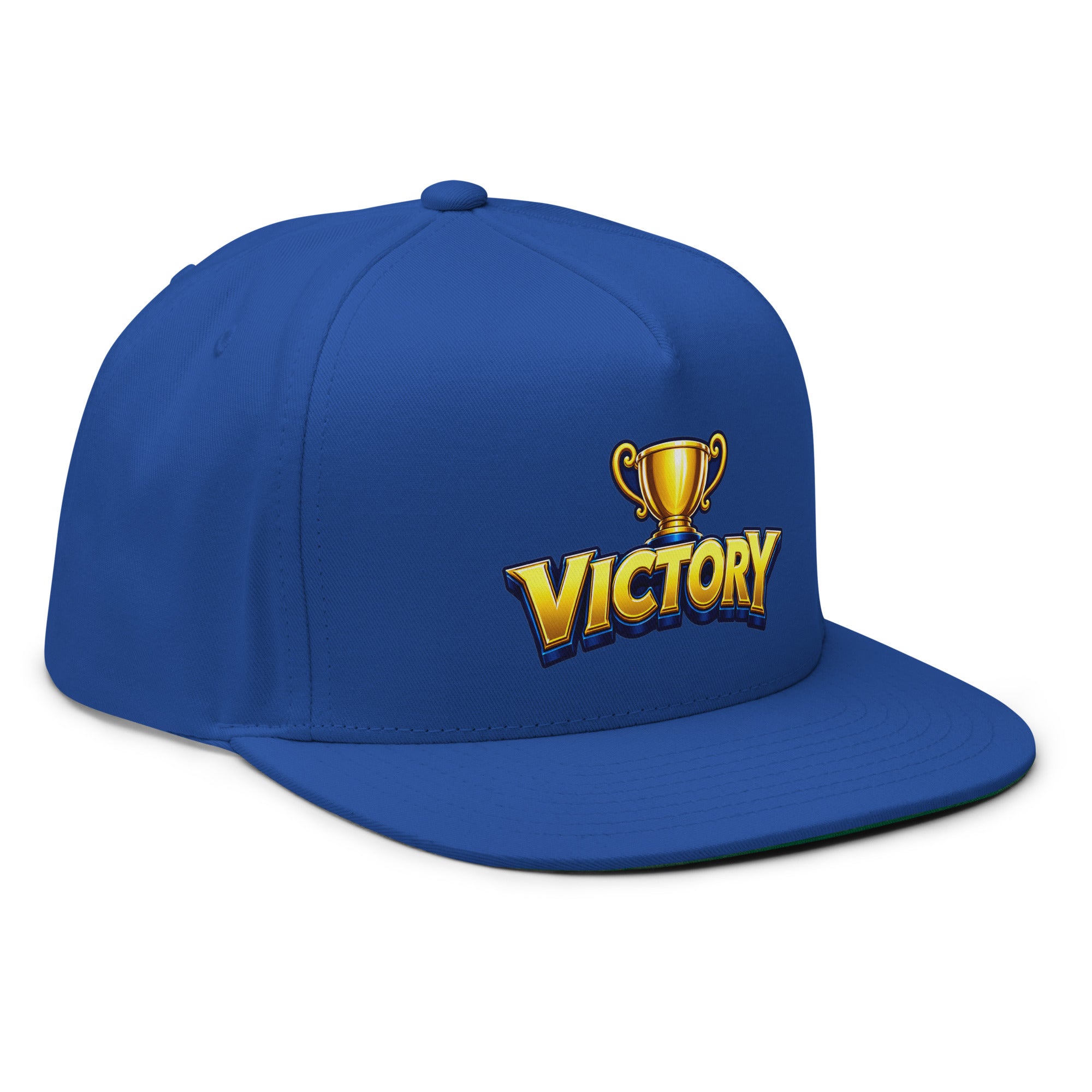 Flat Bill Cap - Golden Championship Trophy Victory - Premium Royal Success Graphic Design by printfluence.net