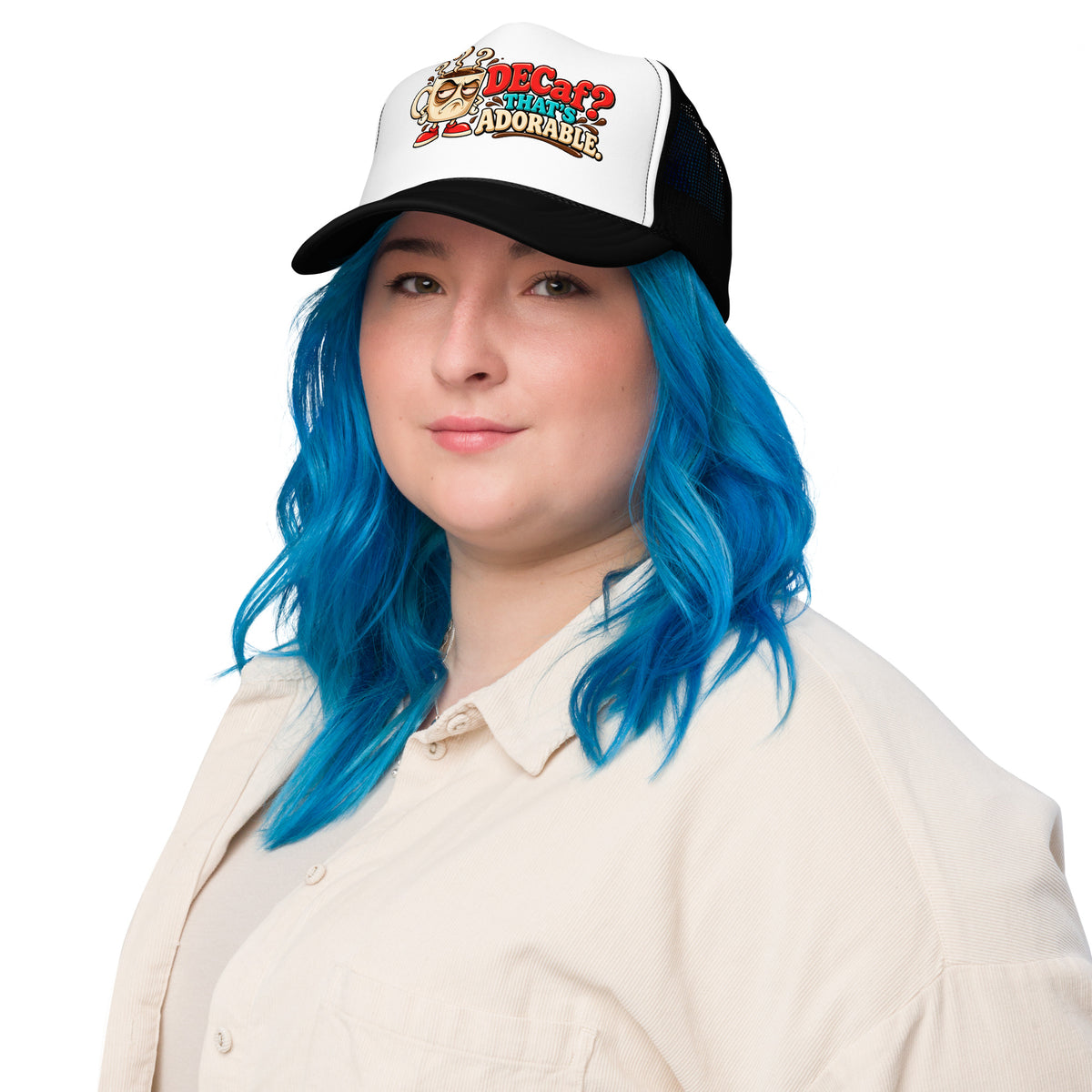 Coffee Lovers | Foam Trucker Hat — DECaf? THAT'S ADORABLE. by printfluence