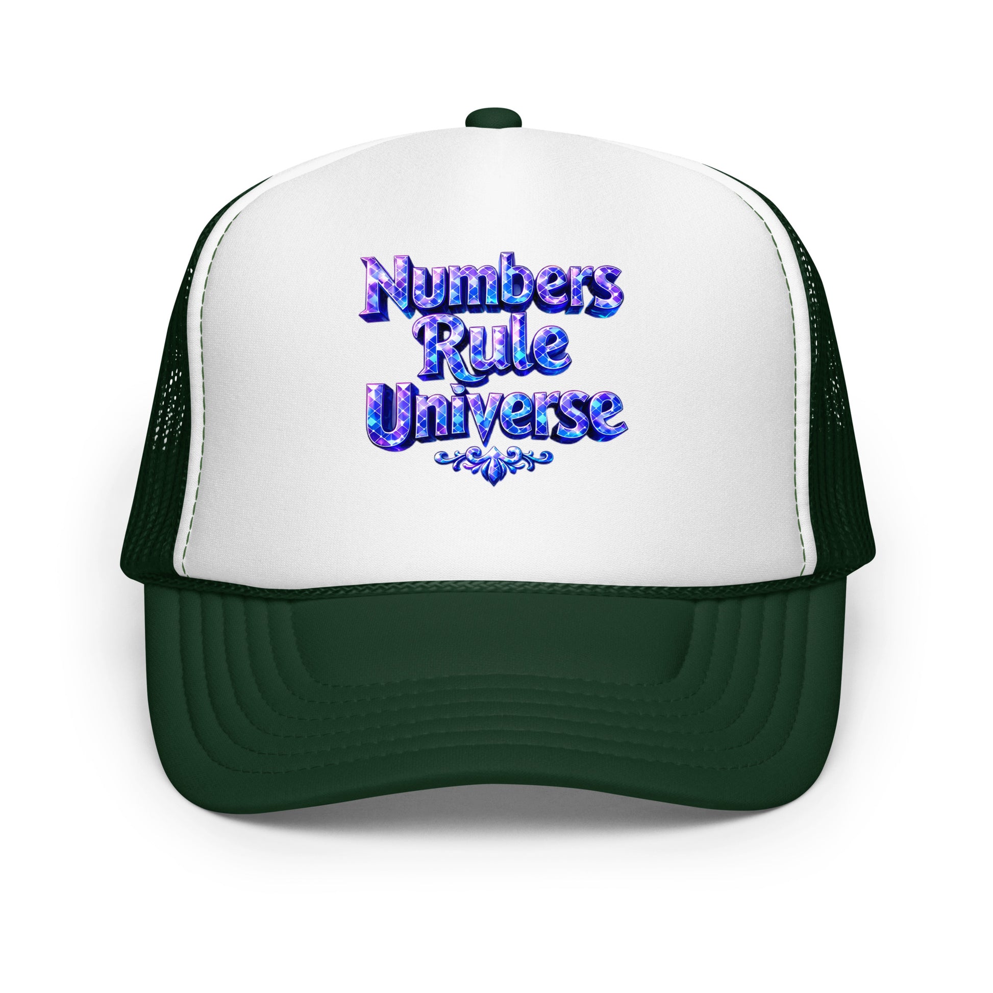 Foam trucker hat - Numbers Rule Universe Foam Trucker Hat – Bold Futuristic Quote Cap by printfluence.net