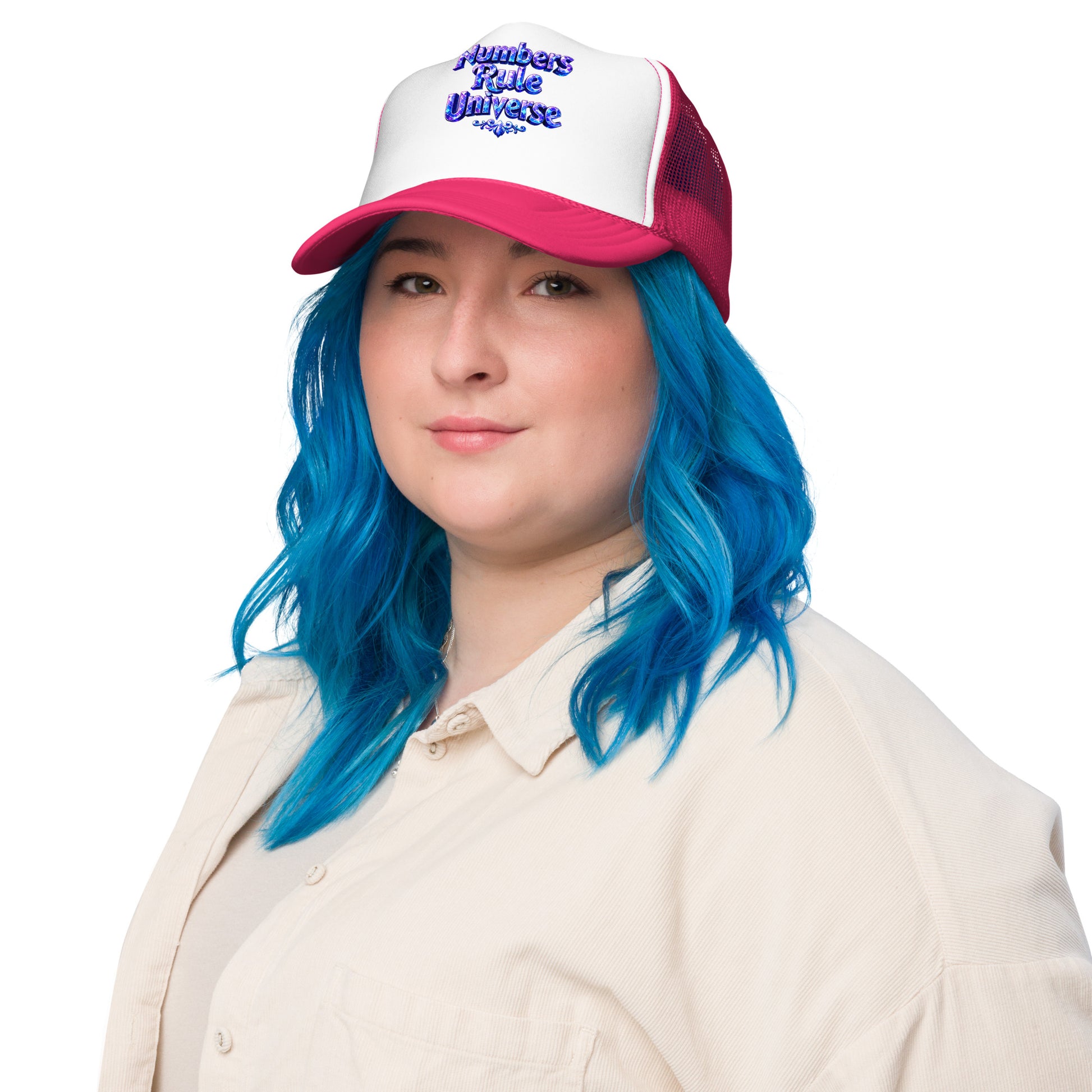 Foam trucker hat - Numbers Rule Universe Foam Trucker Hat – Bold Futuristic Quote Cap by printfluence.net