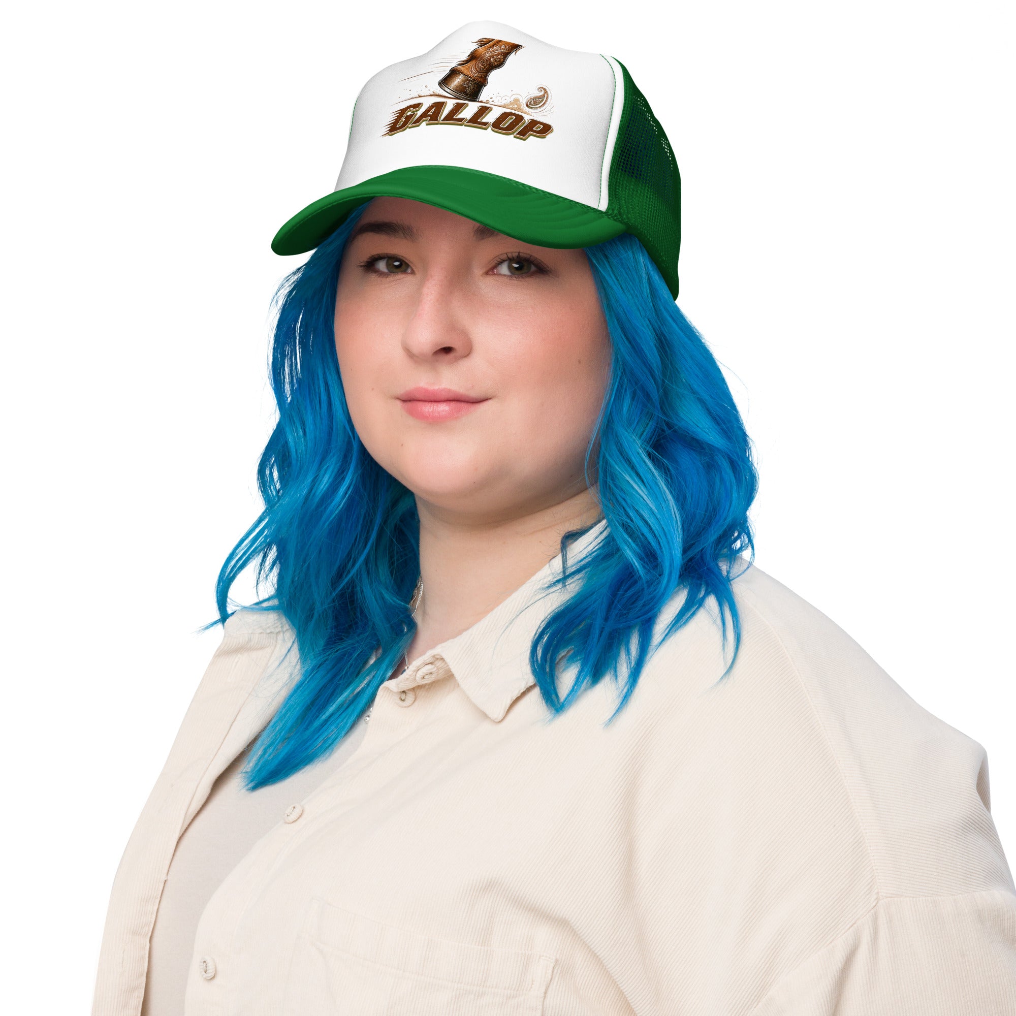 Horse Lovers Foam Trucker Hat Gallop – Majestic Hoof & Dynamic Motion Graphic Cap by printfluence.net