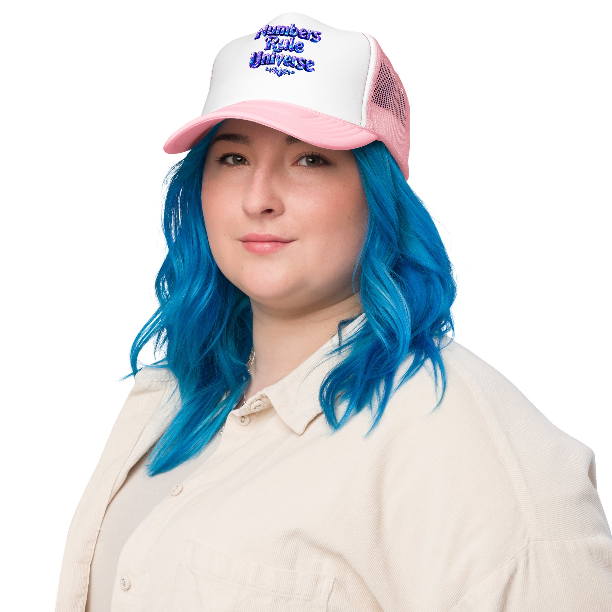 Foam trucker hat - Numbers Rule Universe Foam Trucker Hat – Bold Futuristic Quote Cap by printfluence.net