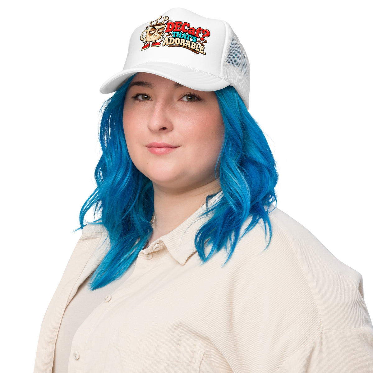 Coffee Lovers | Foam Trucker Hat — DECaf? THAT'S ADORABLE. by printfluence