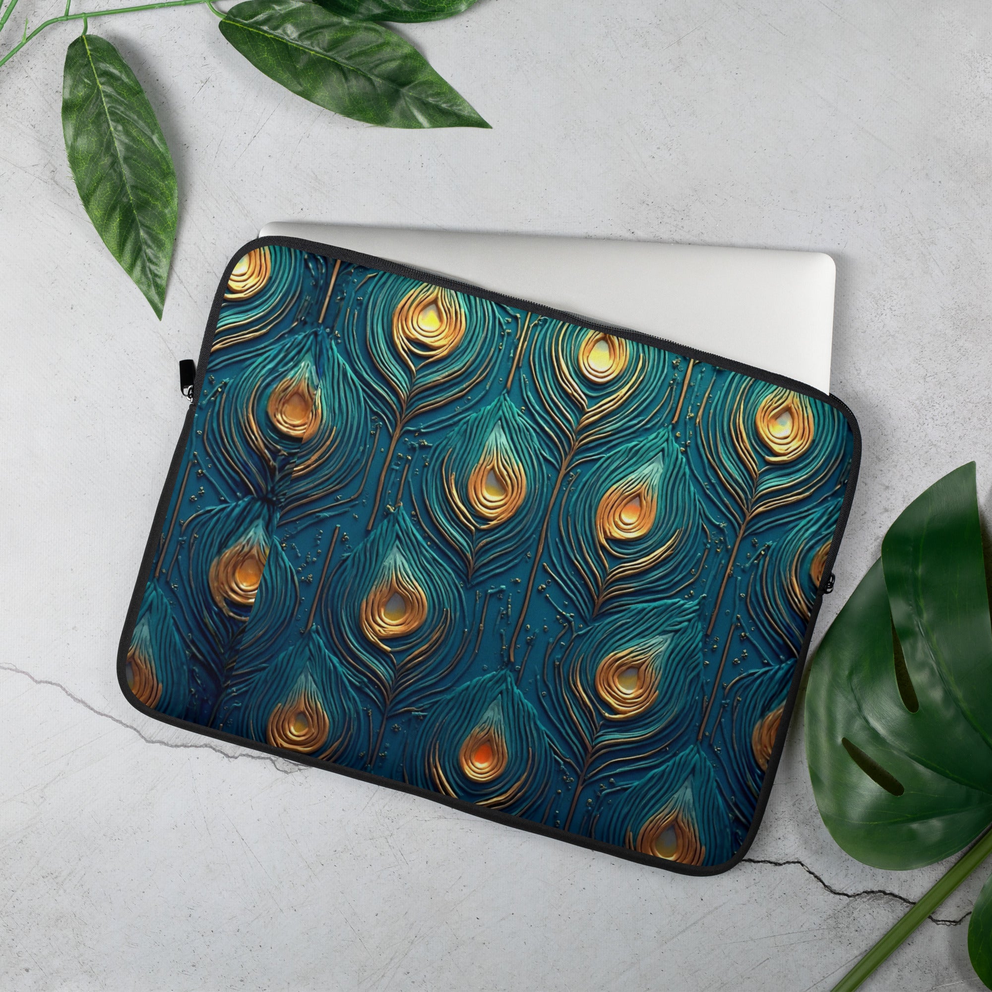Laptop Sleeve - Elegant Peacock Feather Laptop Sleeve – Luxury Aesthetic Protective Case by printfluence.net