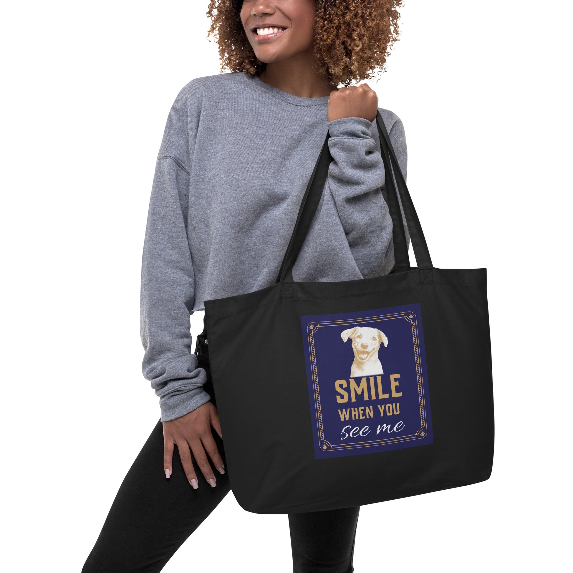 Large organic tote bag - Smile When You See Me Large Organic Tote – For Joyful Achievers by printfluence.net